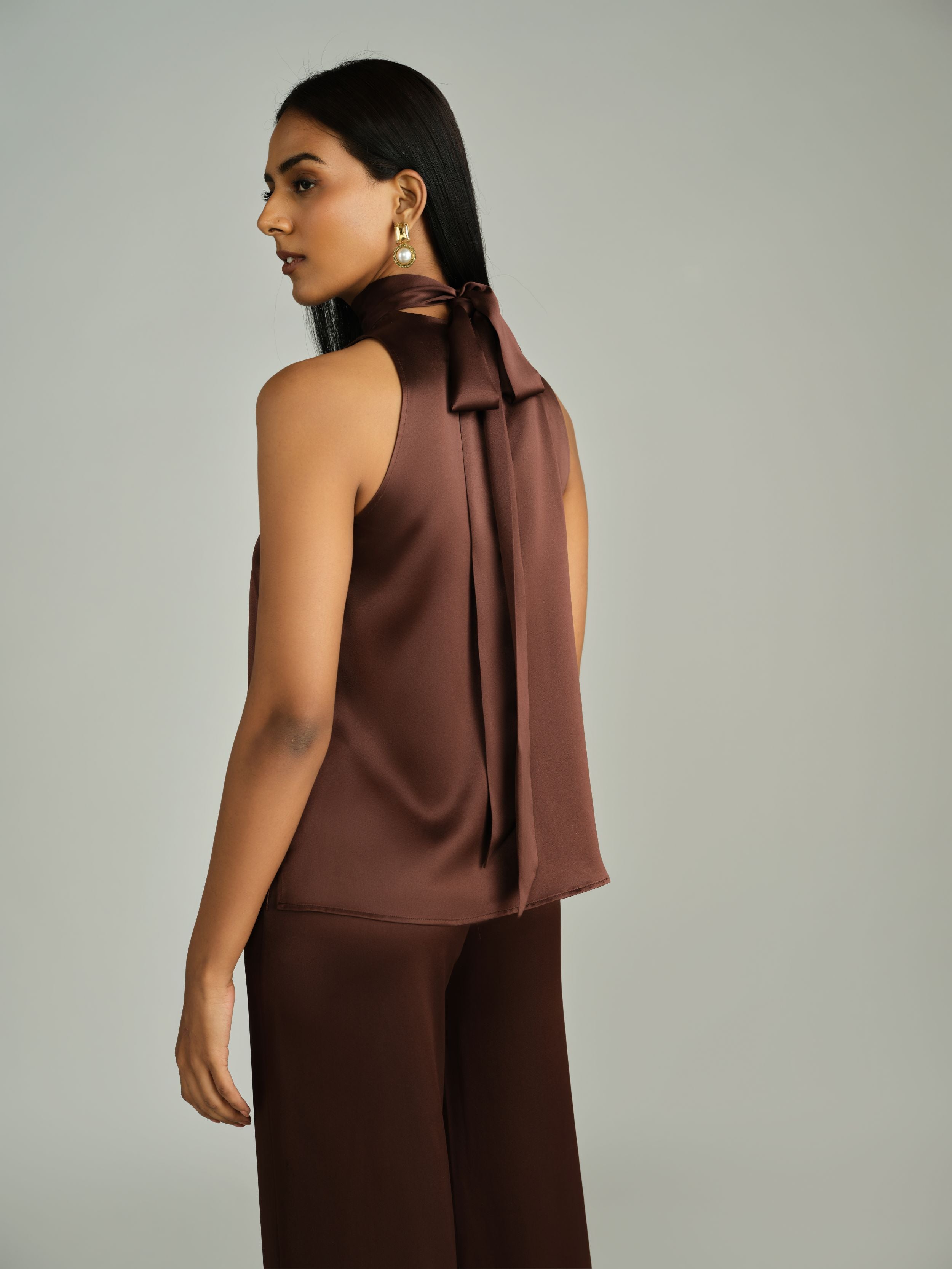 Espresso Silk Tie-Neck Top