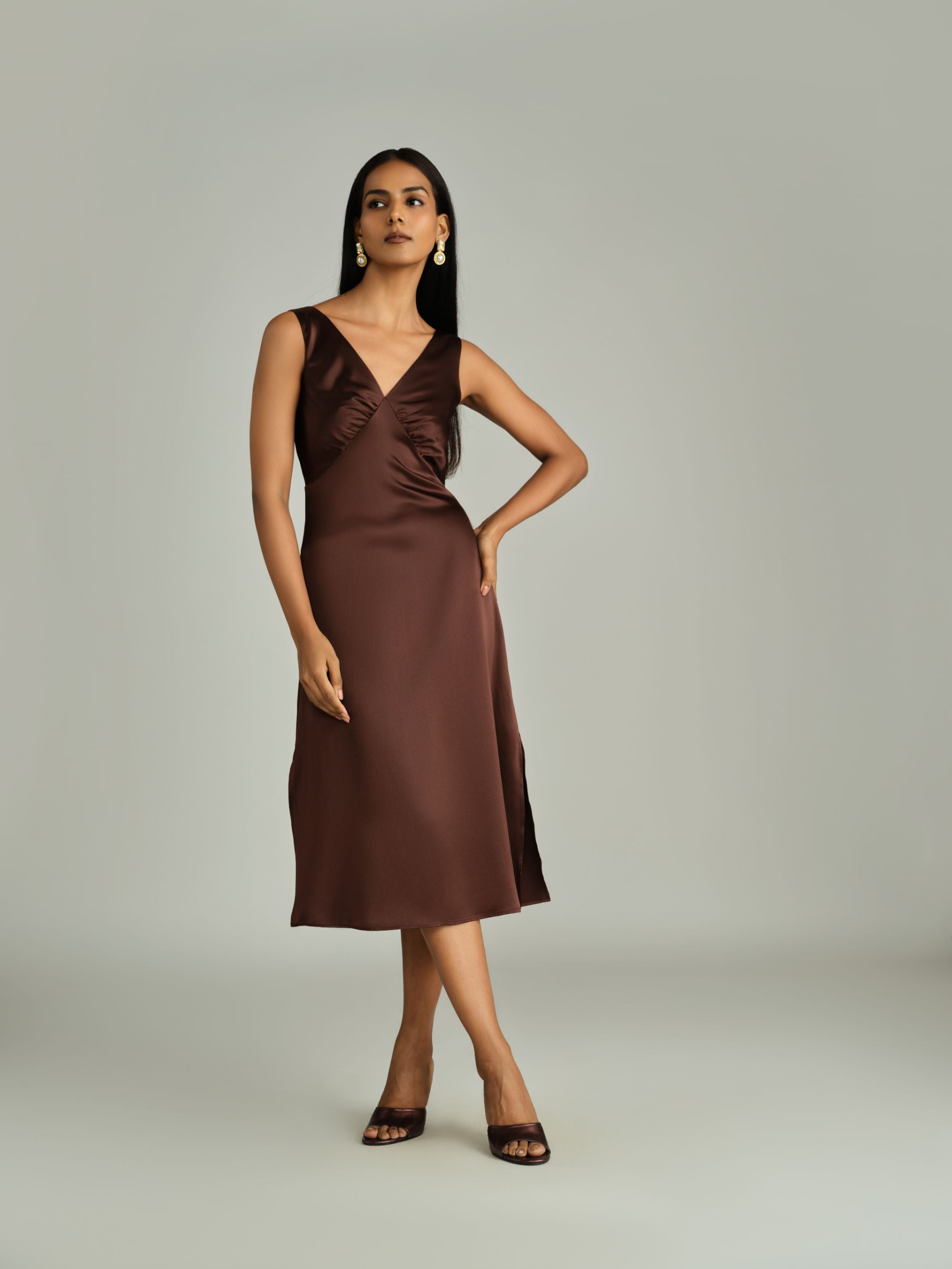 Espresso Silk Slip Dress