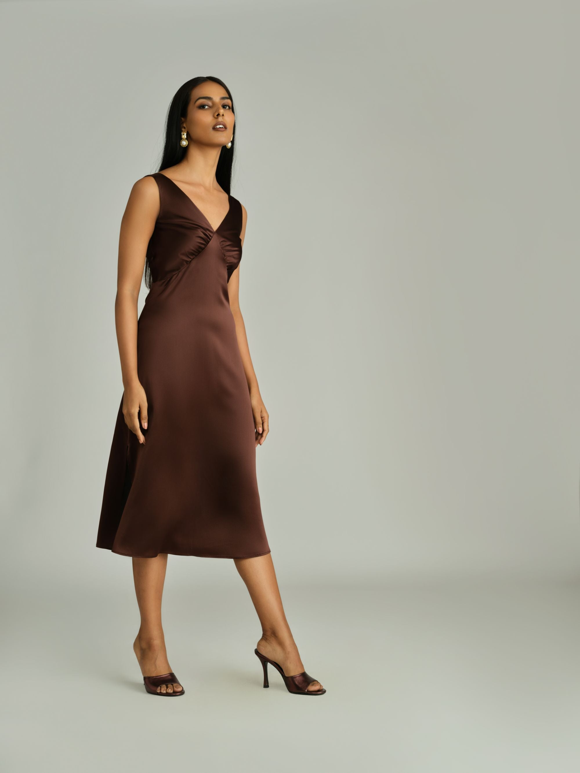 Espresso Silk Slip Dress