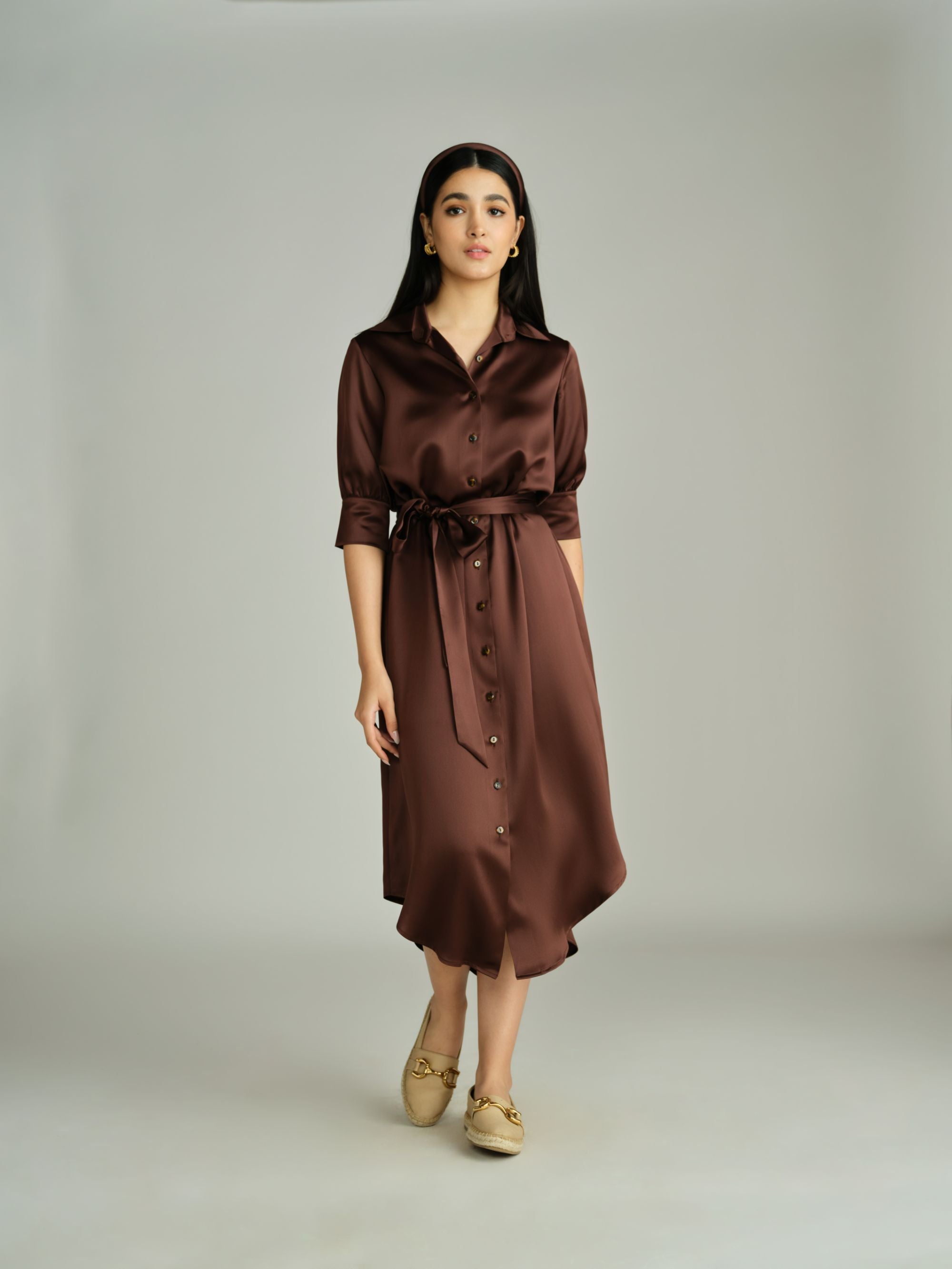 Espresso Silk Shirt Dress