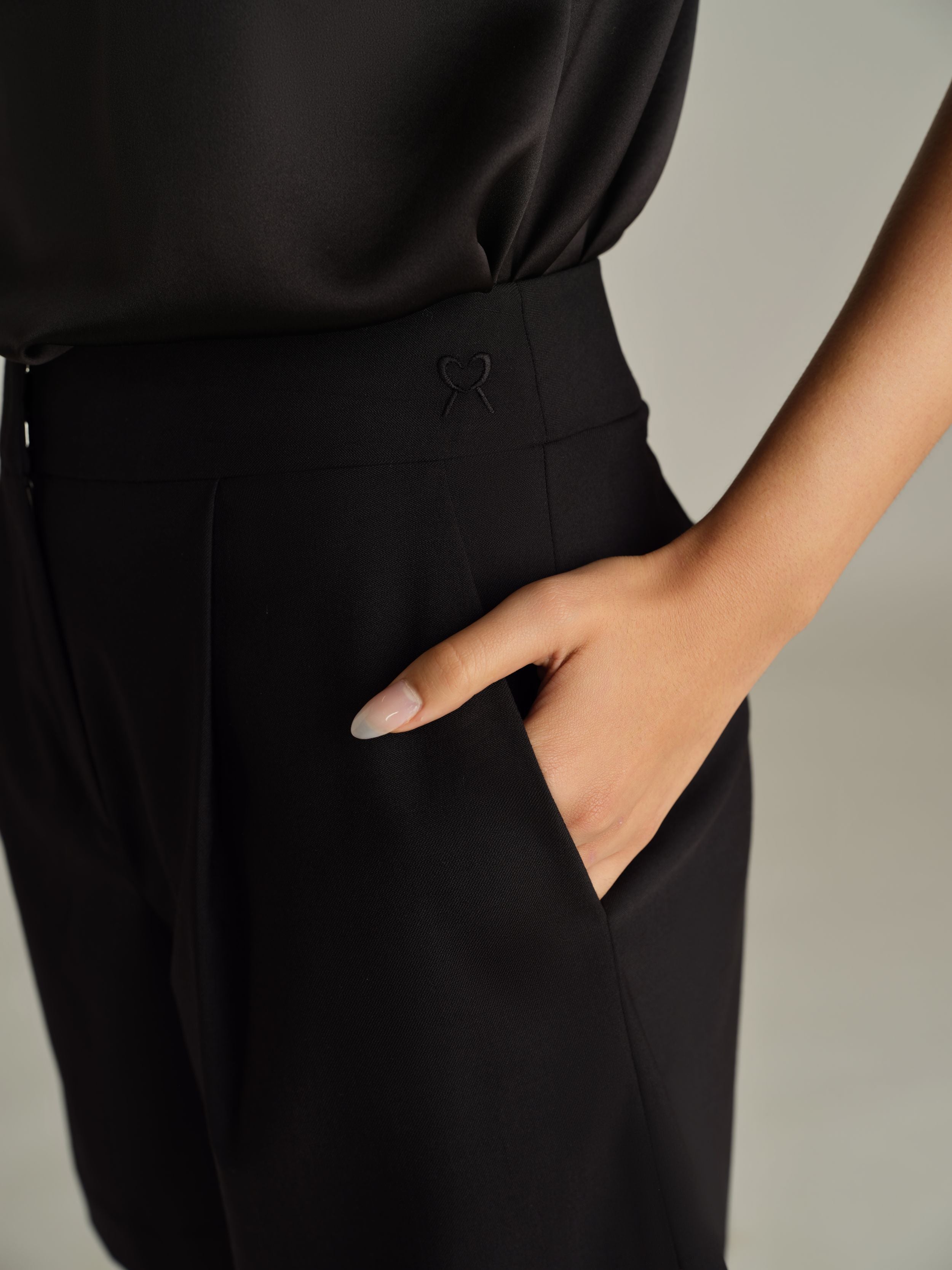 Black Suiting Pleated Shorts