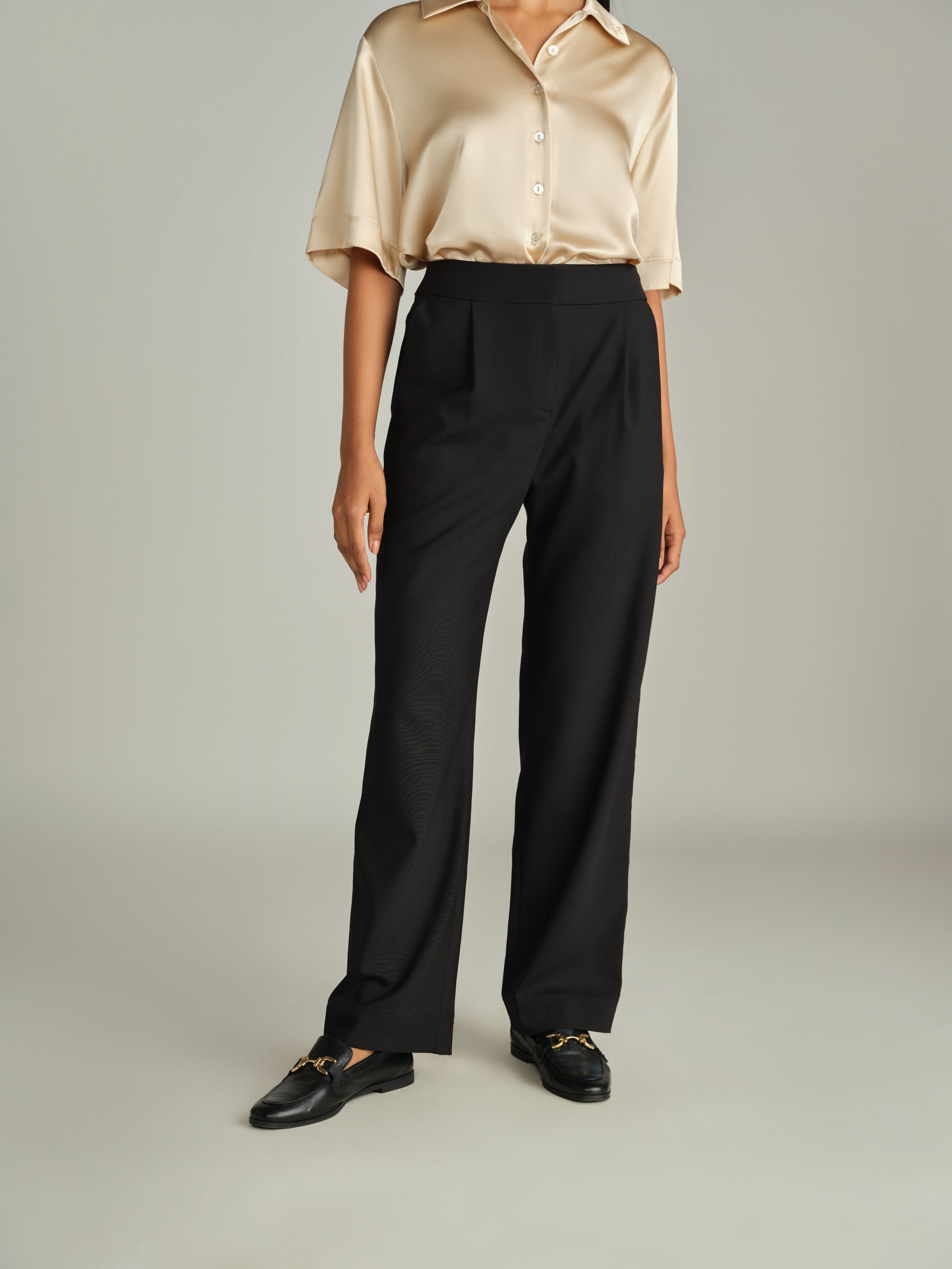 Black Suiting Pleated Trousers