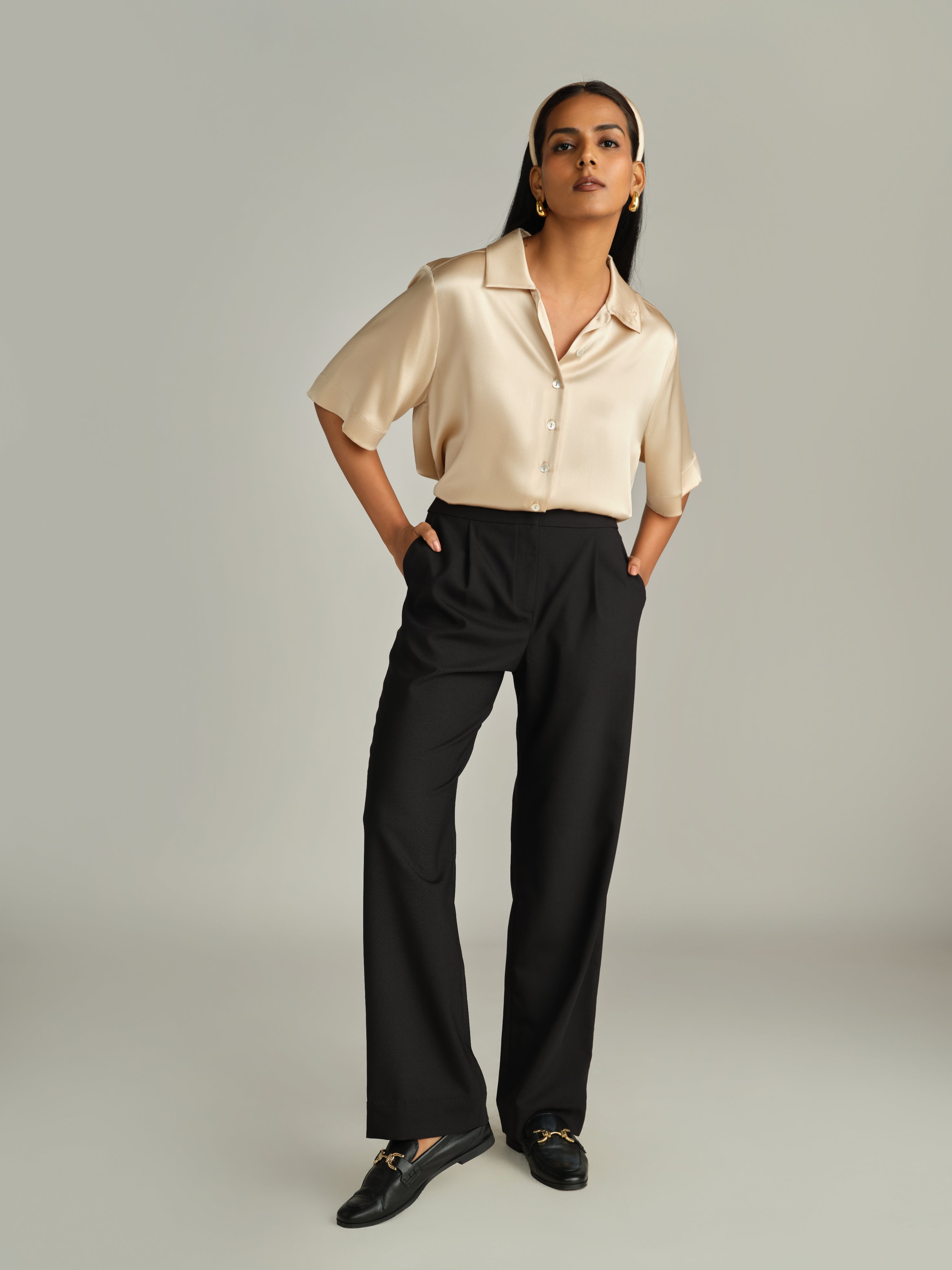 Black Suiting Pleated Trousers
