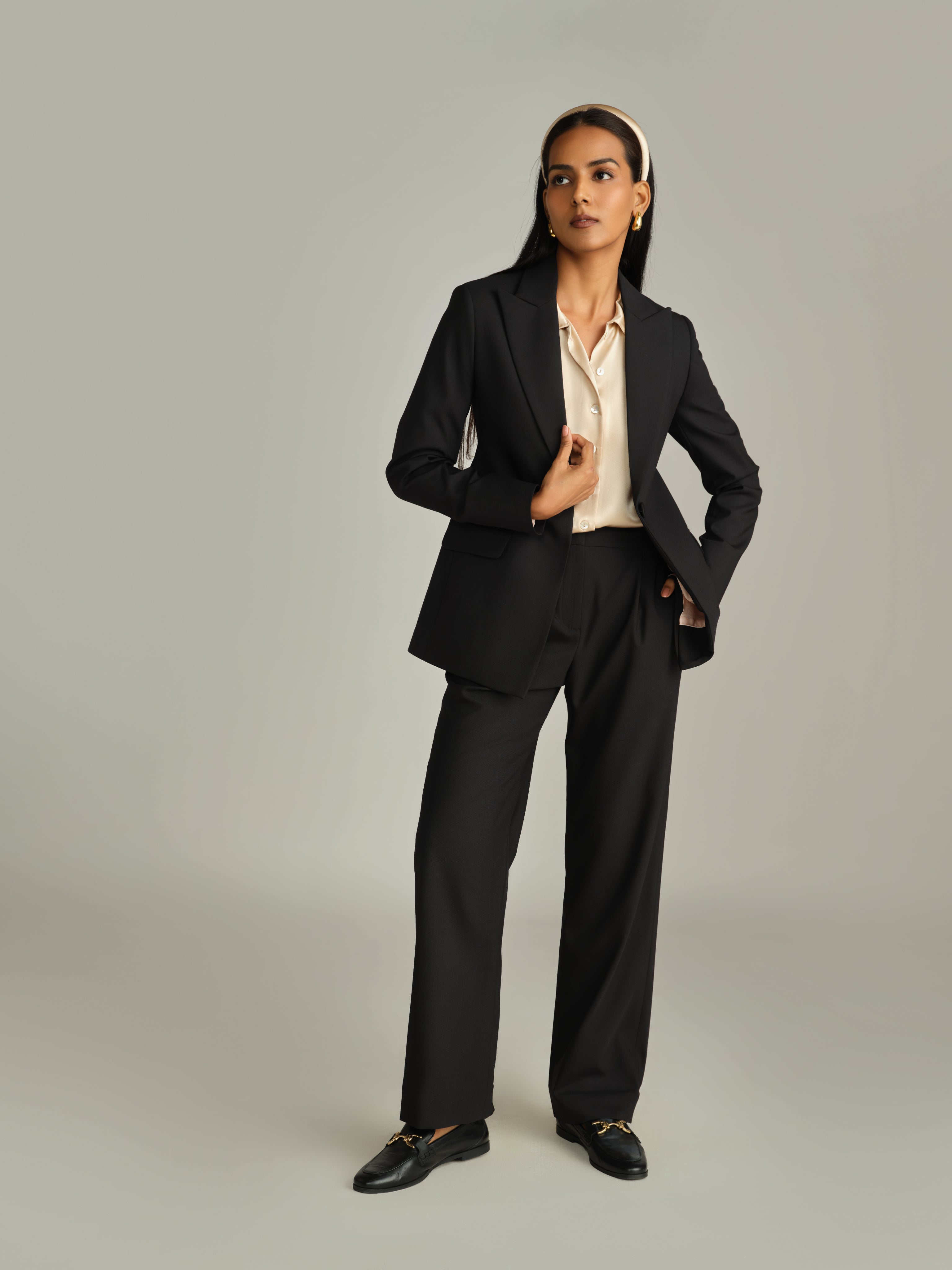 Black Suiting Pleated Trousers