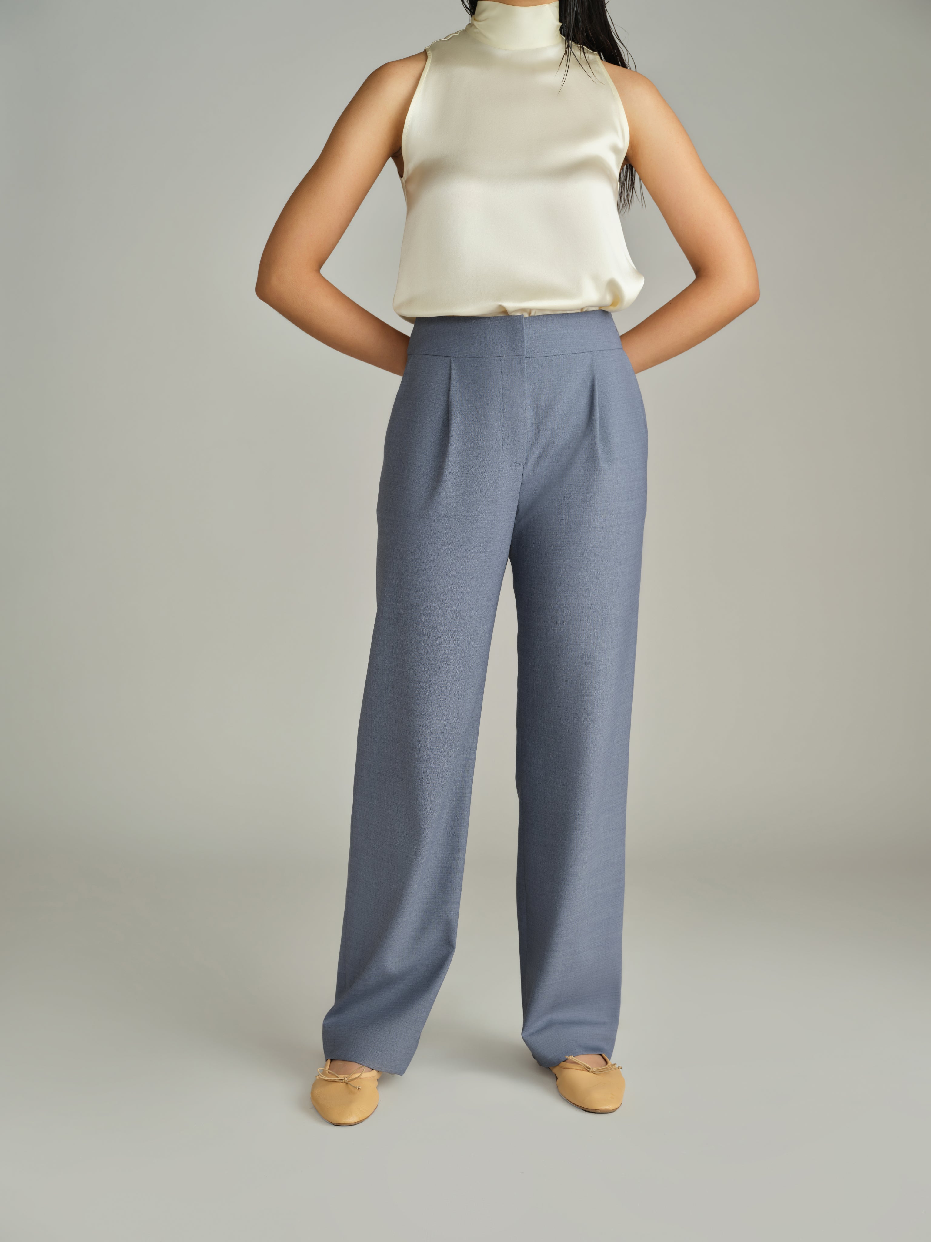 Blue Suiting Pleated Trousers