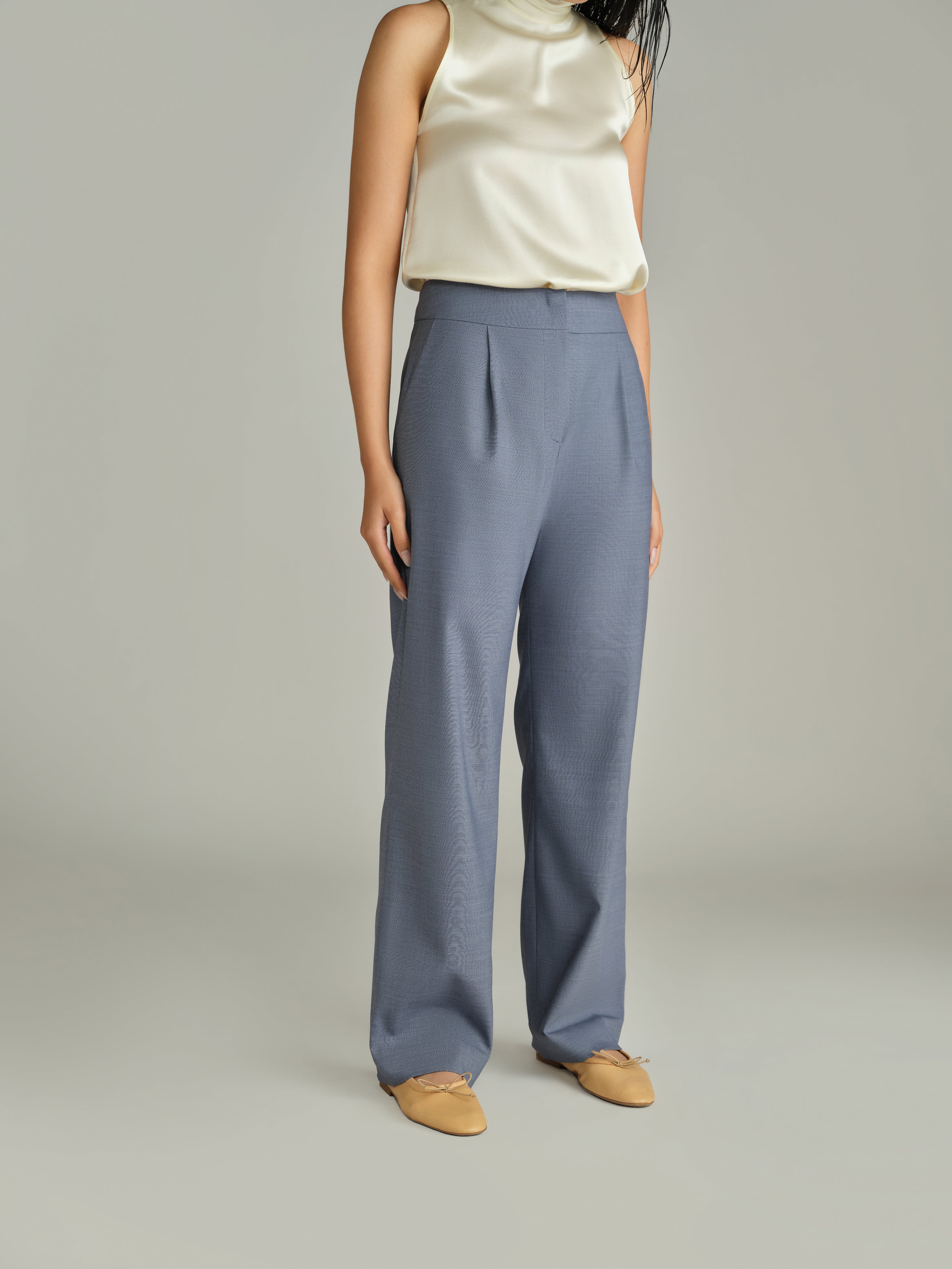 Blue Suiting Pleated Trousers