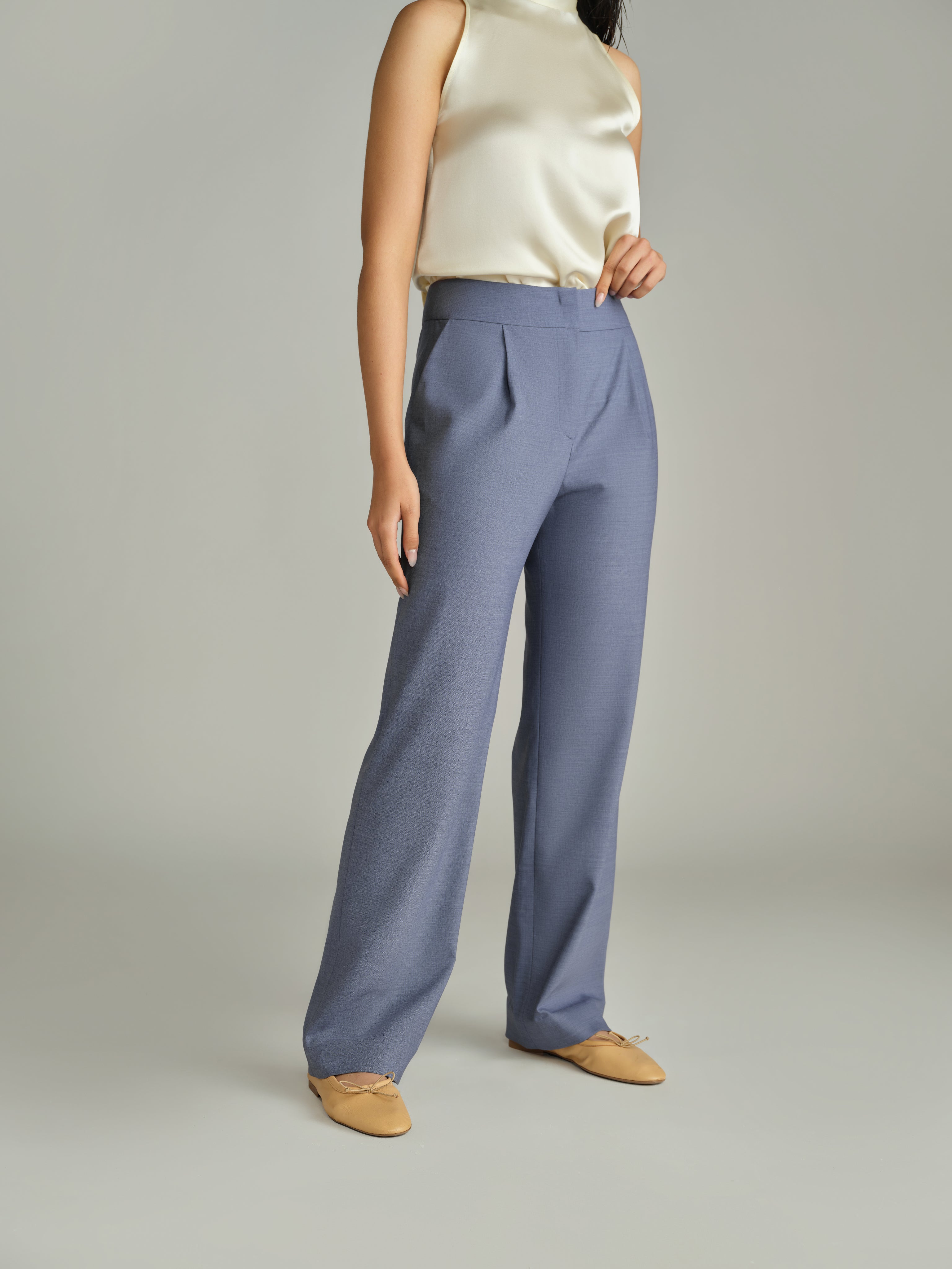 Blue Suiting Pleated Trousers