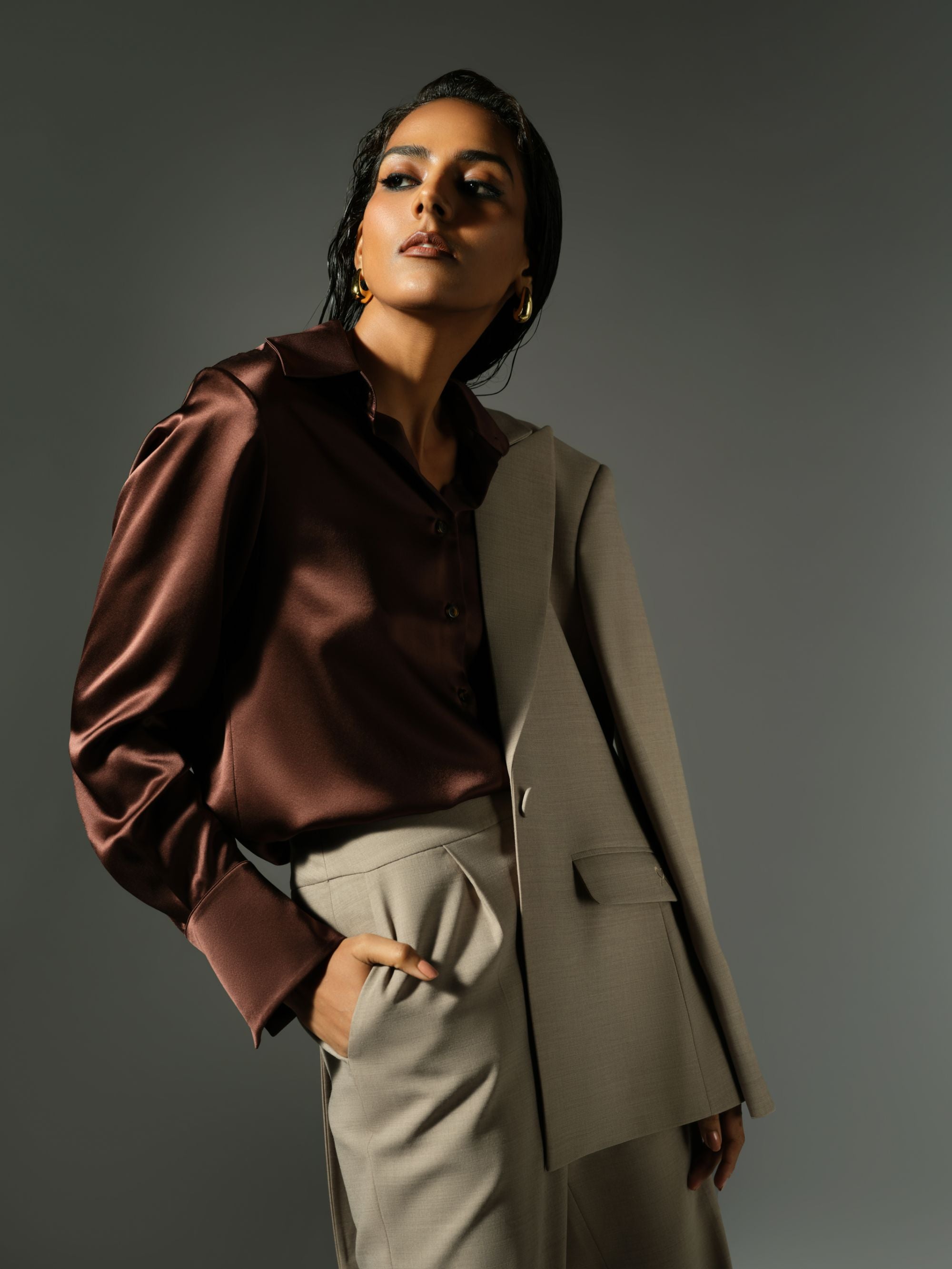 Espresso Silk Oversized Shirt