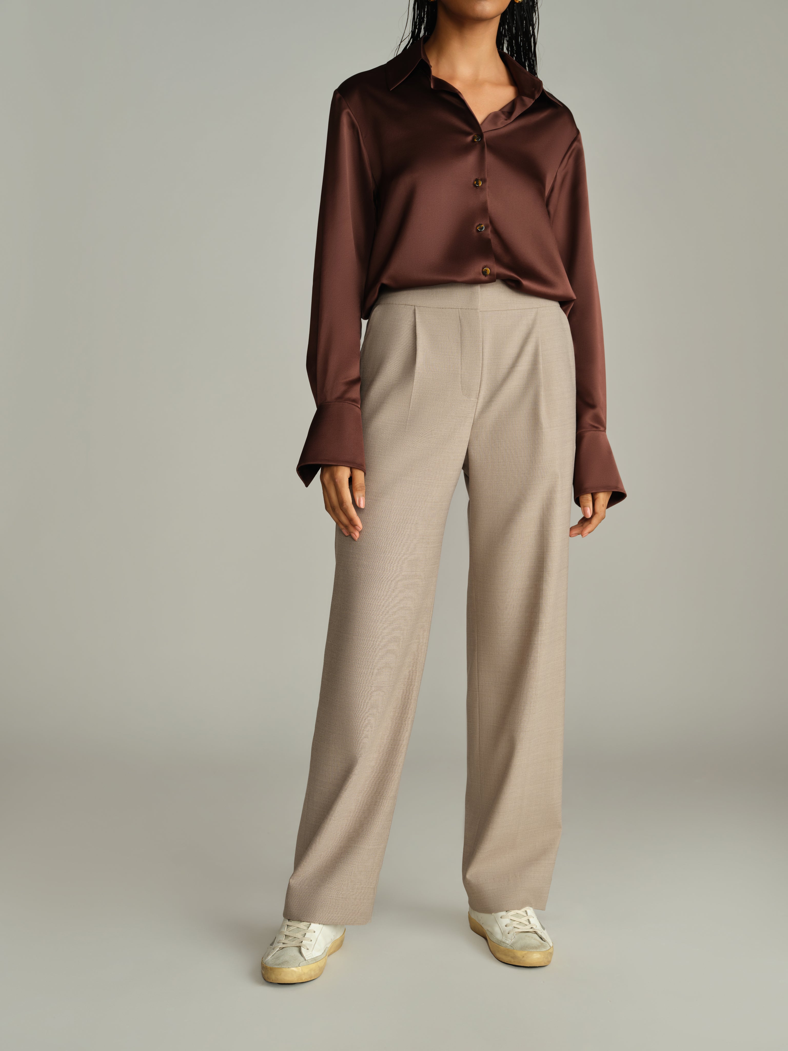 Tobacco Suiting Pleated Trousers