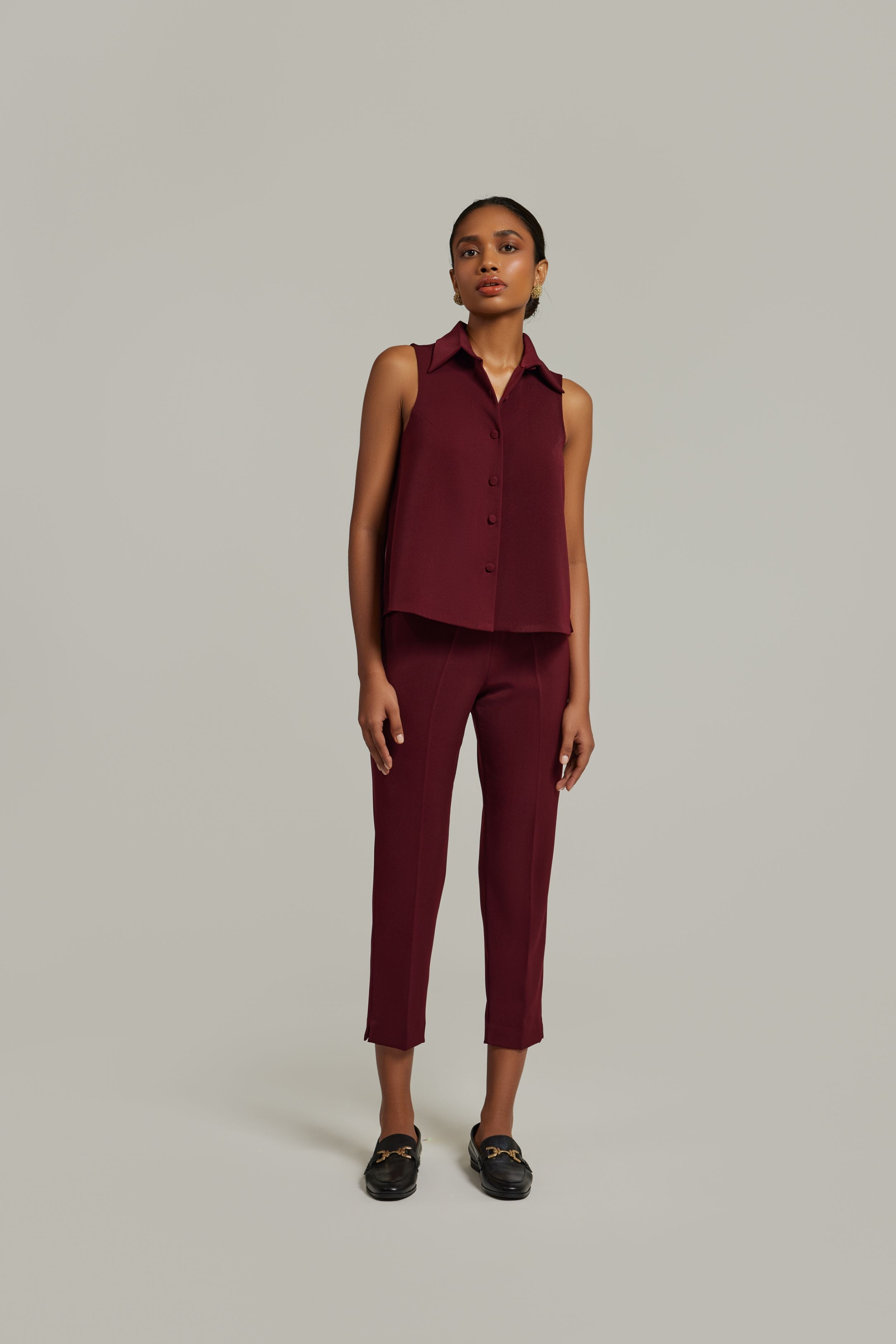 Burgundy Stretch Suiting Sleeveless Top