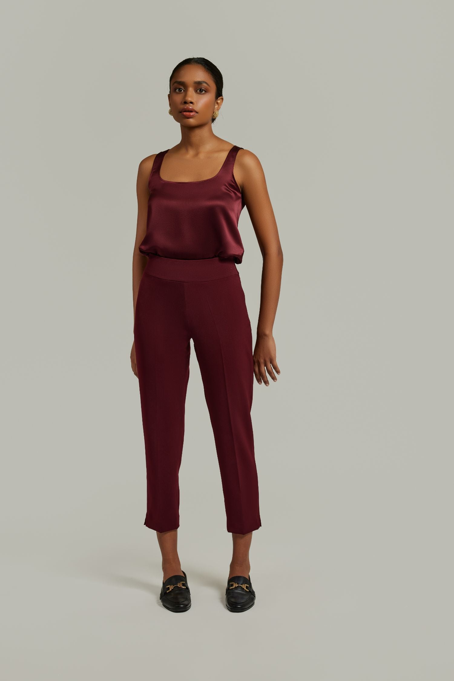 Burgundy Stretch Suiting
Cigarette Trousers