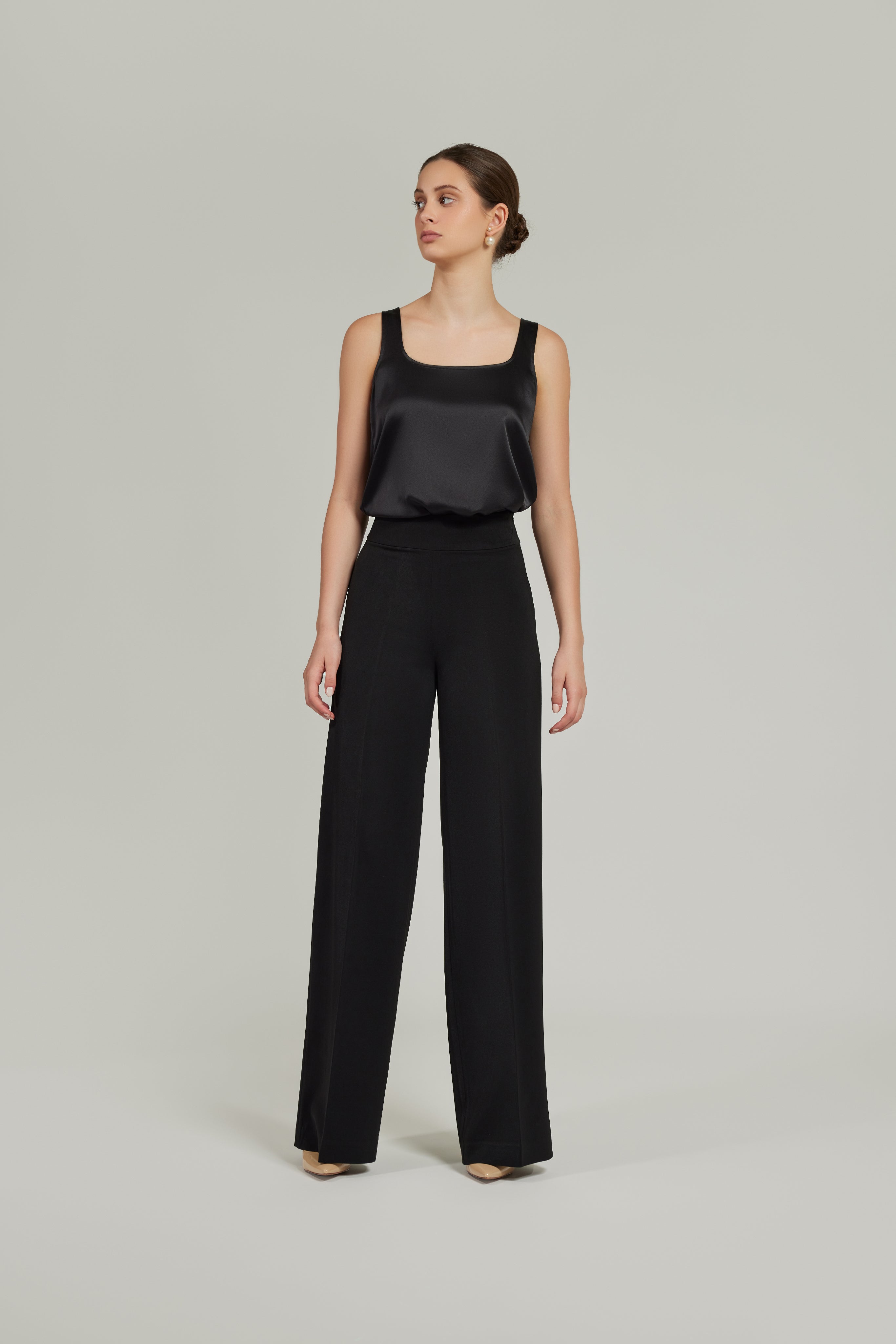 Black Stretch Suiting
Wide-Leg Trousers