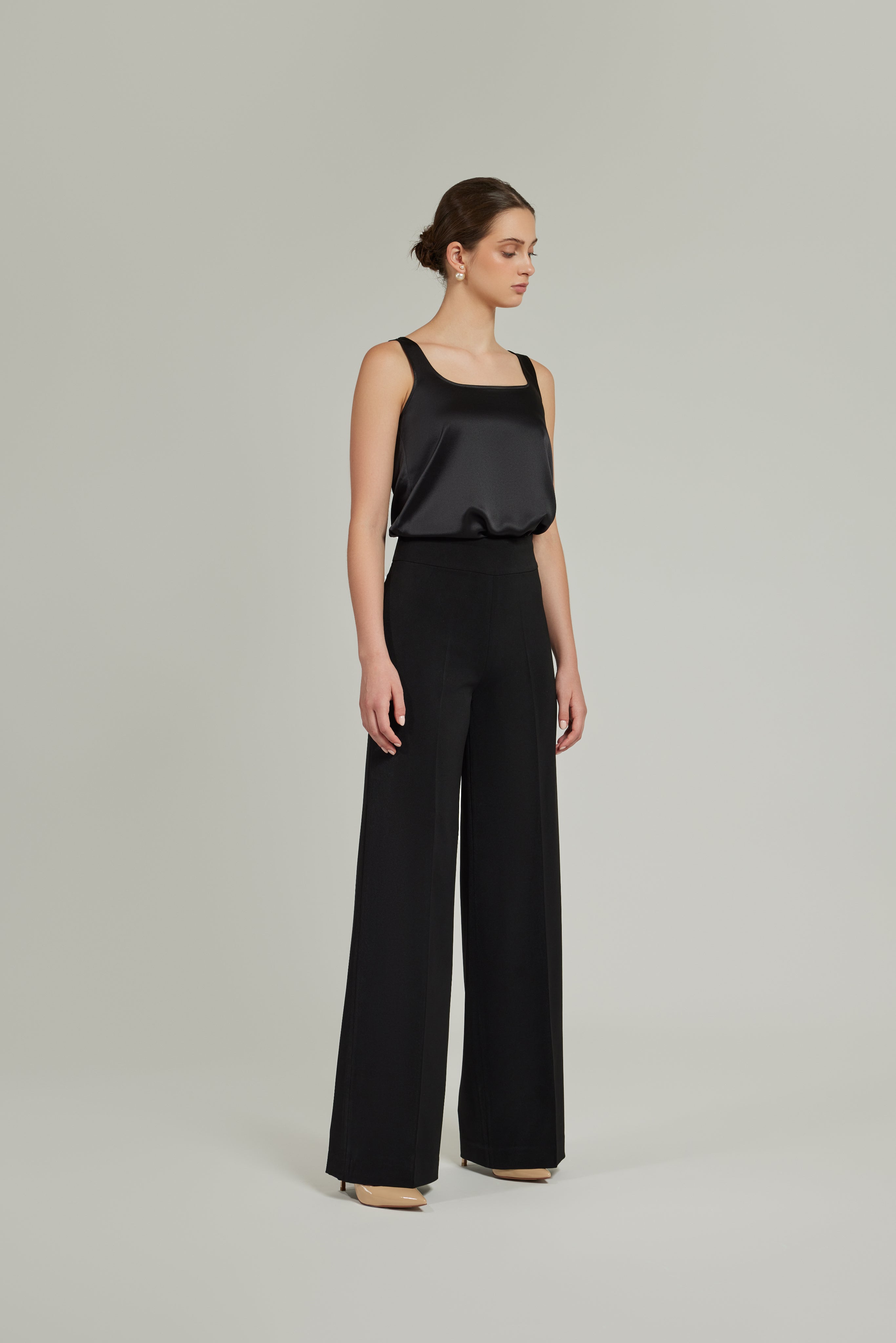 Black Stretch Suiting
Wide-Leg Trousers