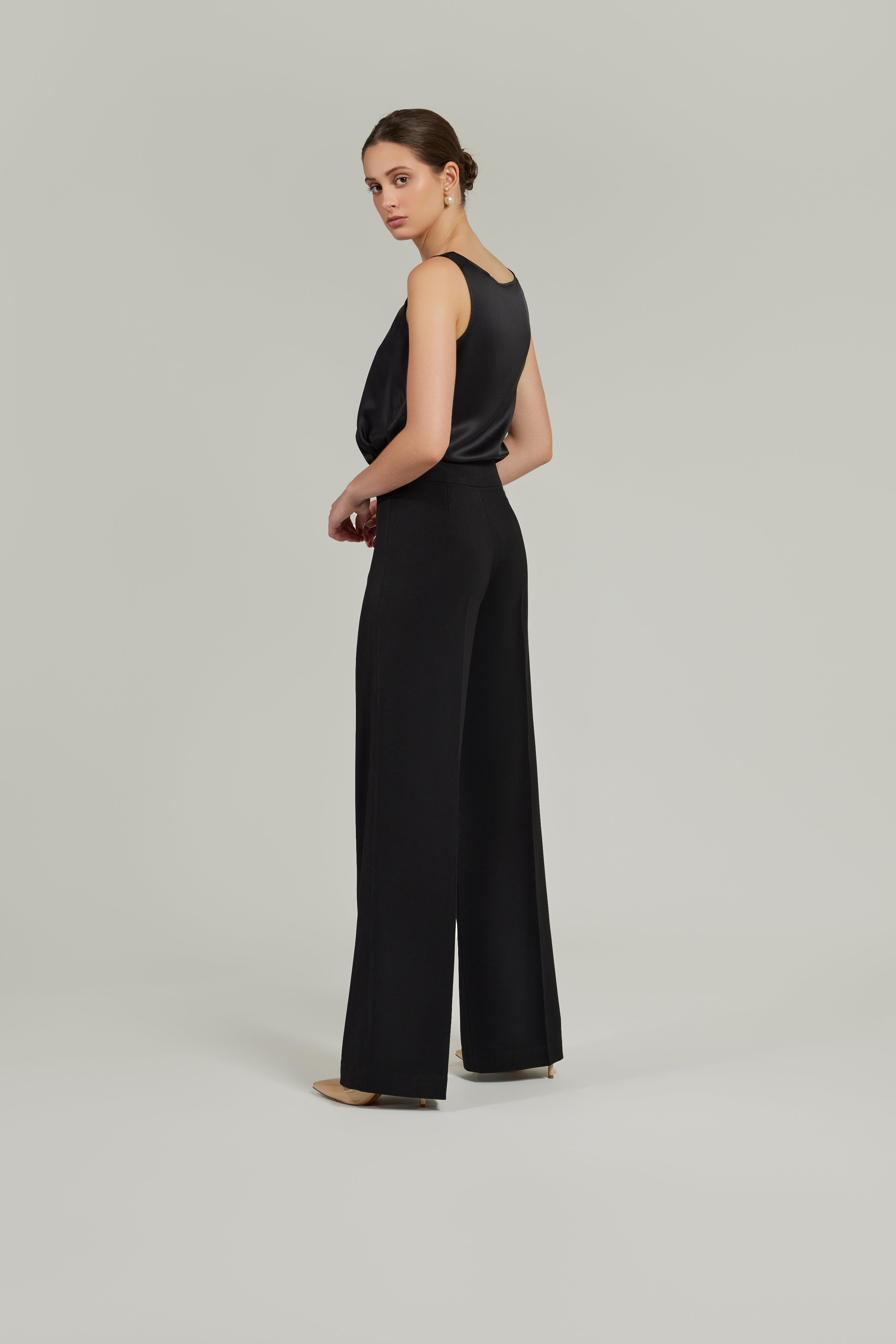 Black Stretch Suiting
Wide-Leg Trousers