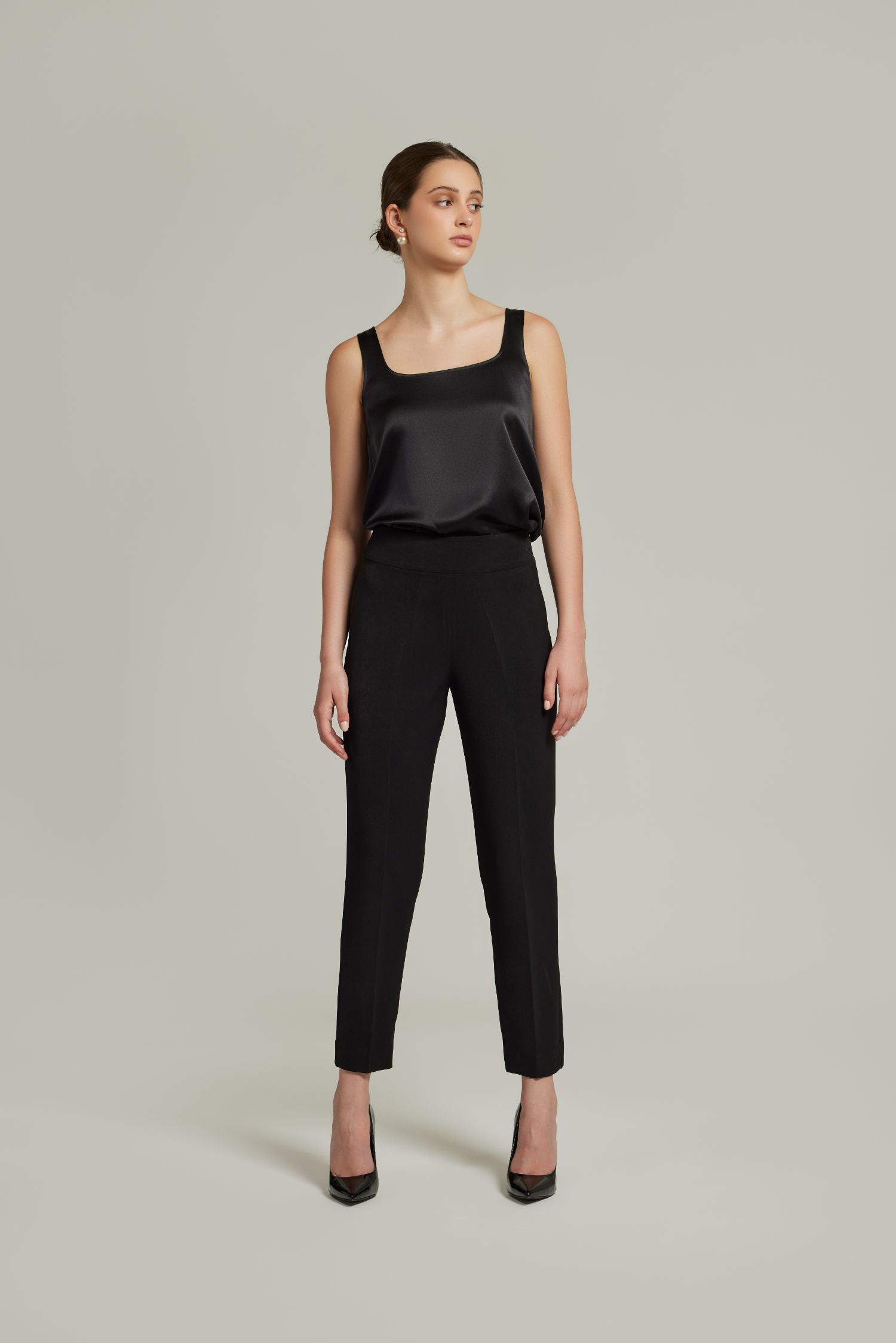 Black Stretch Suiting
Cigarette Trousers