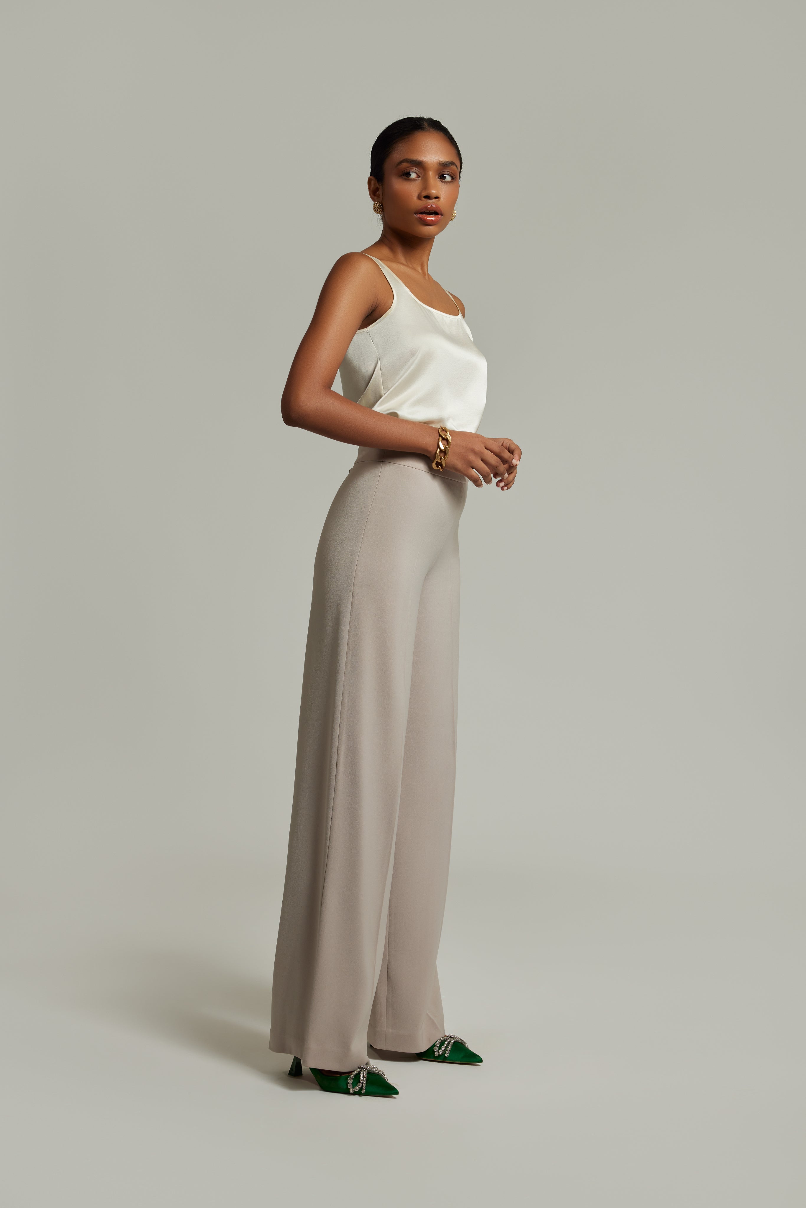 Beige Stretch Suiting
Wide-Leg Trousers