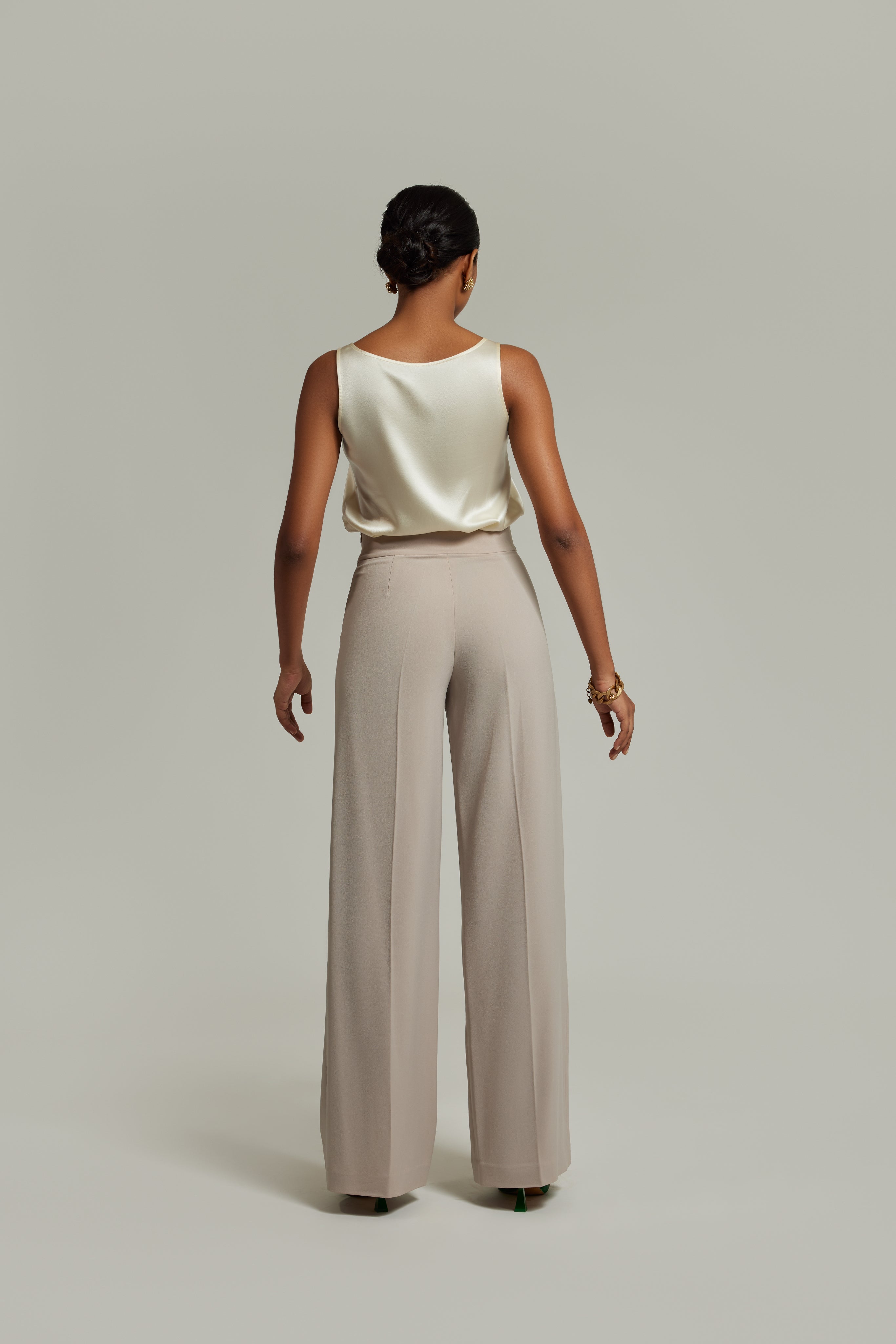 Beige Stretch Suiting
Wide-Leg Trousers