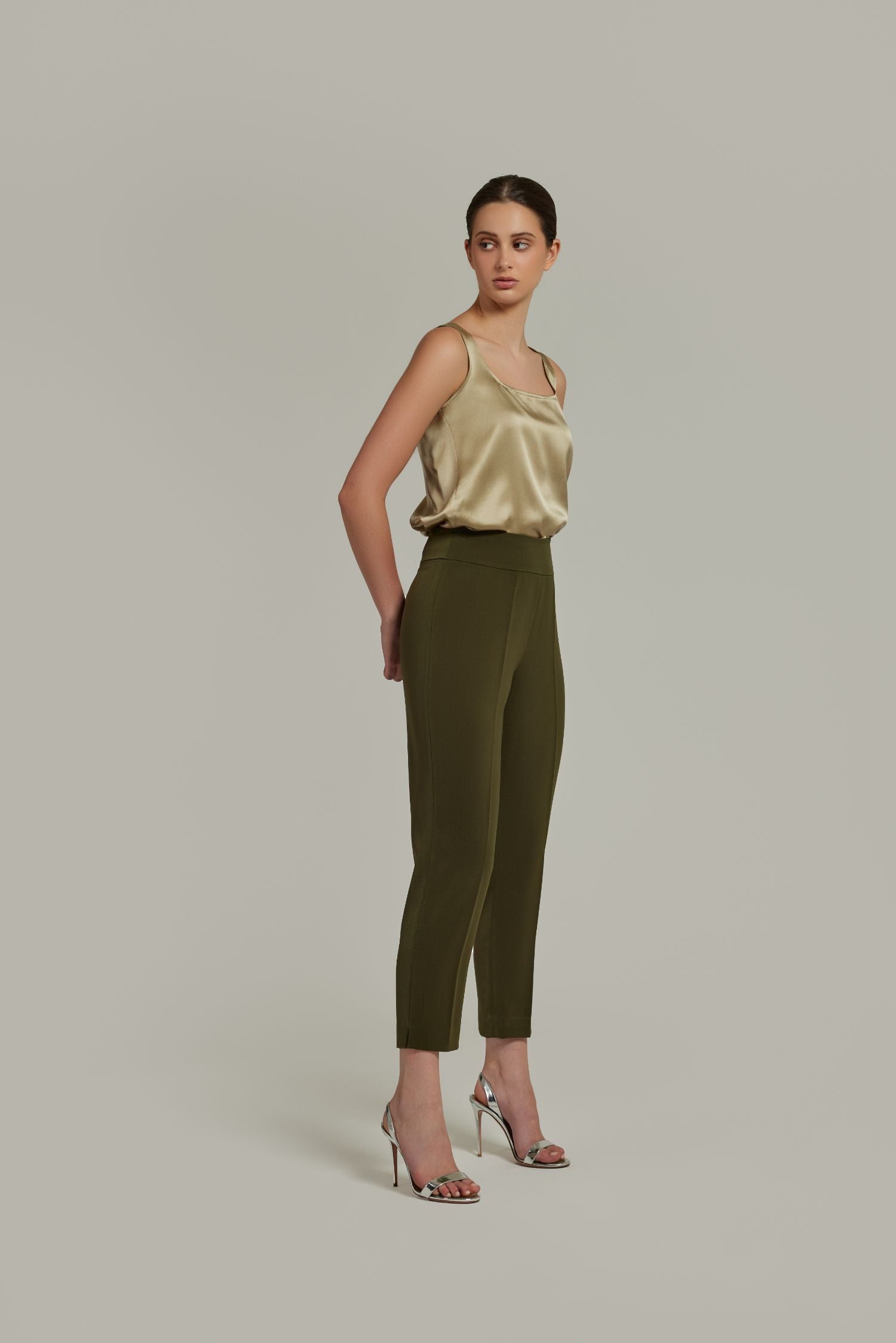 Military Green Stretch Suiting
Cigarette Trousers