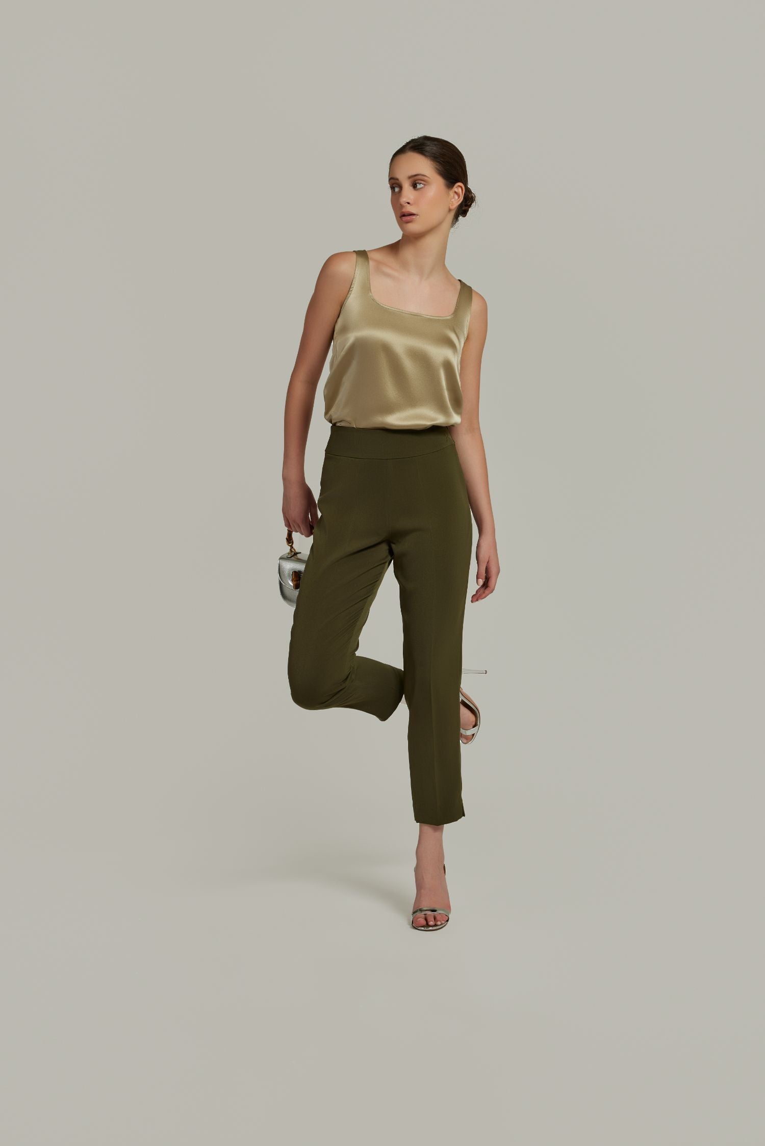 Military Green Stretch Suiting
Cigarette Trousers