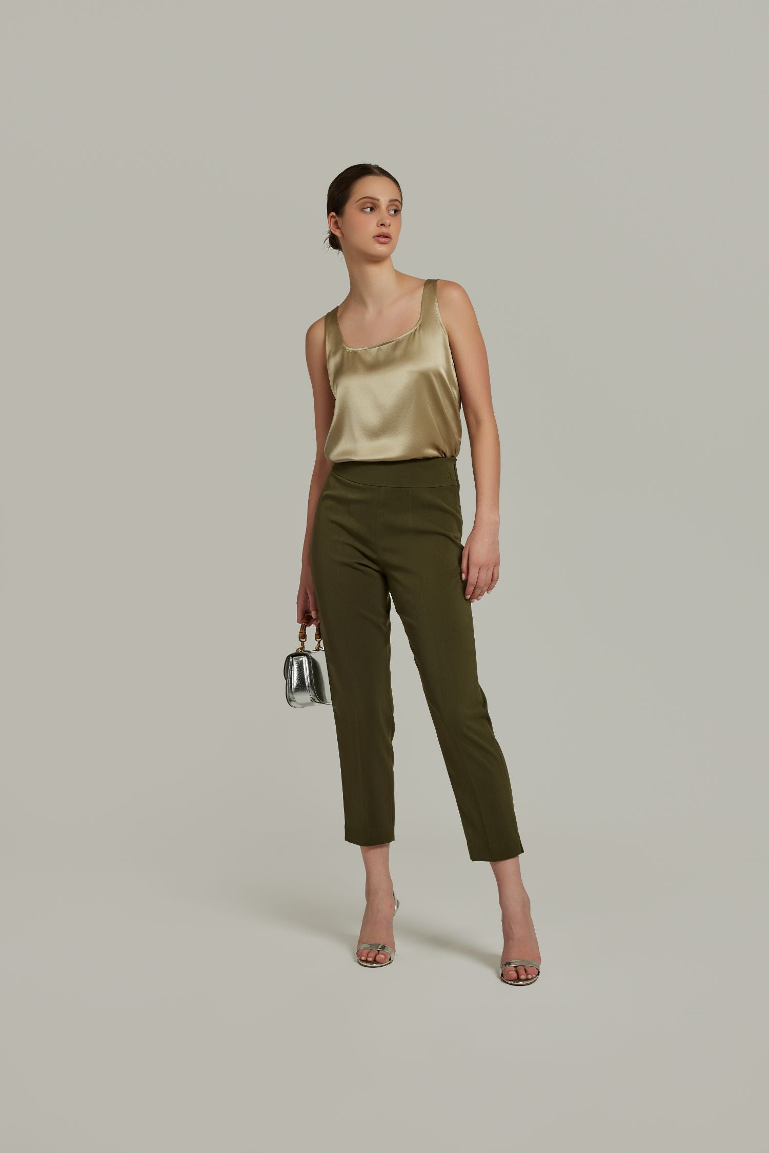Military Green Stretch Suiting
Cigarette Trousers