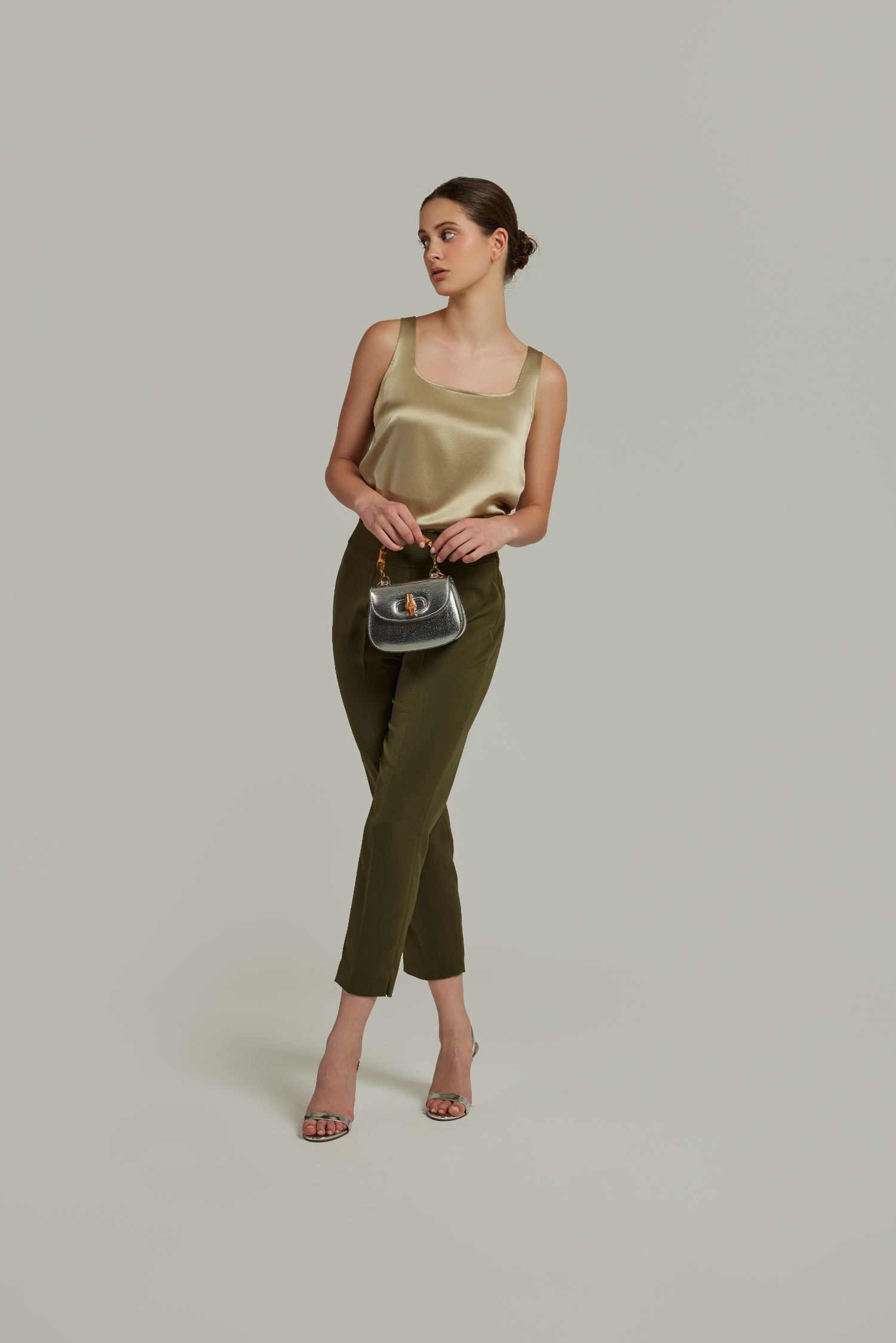 Military Green Stretch Suiting
Cigarette Trousers
