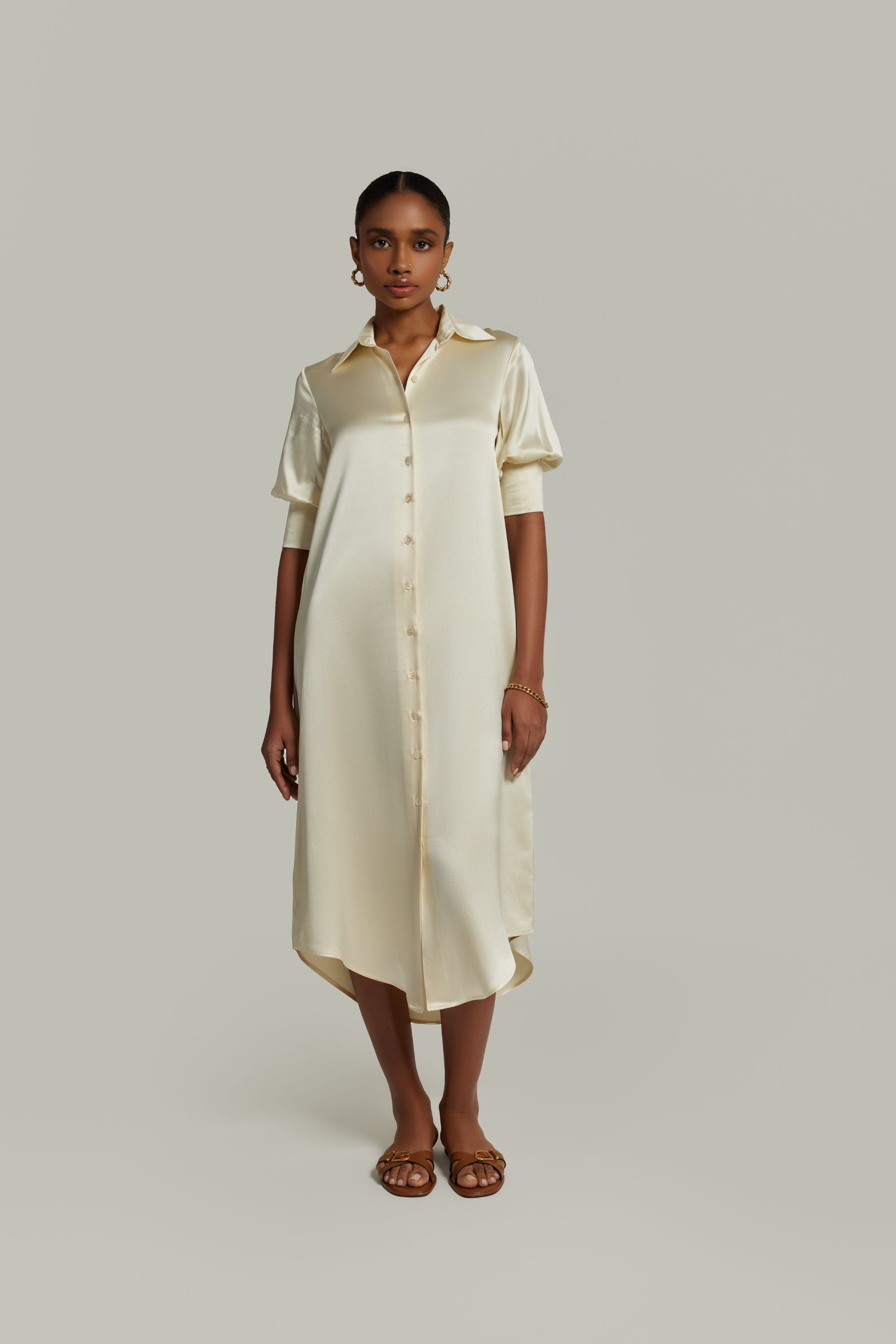 Cream Silk Shirt Dress