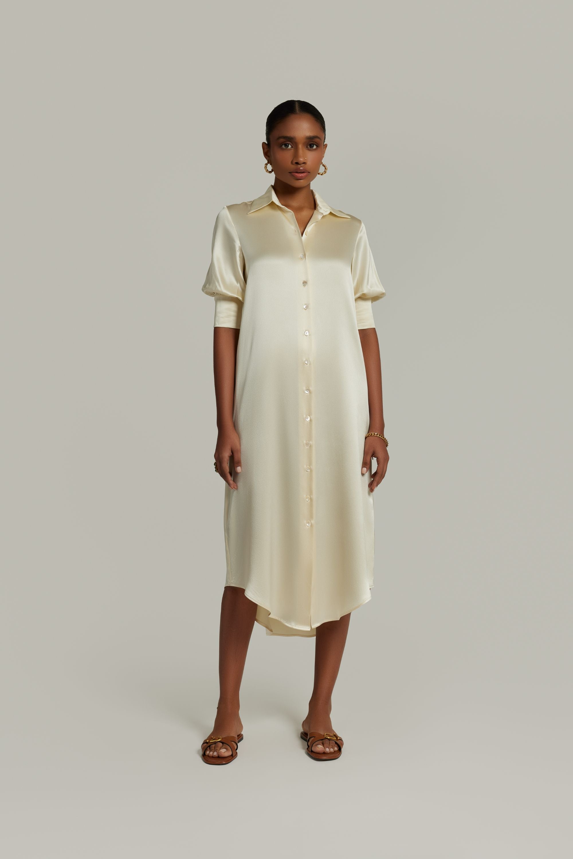 Cream Silk Shirt Dress