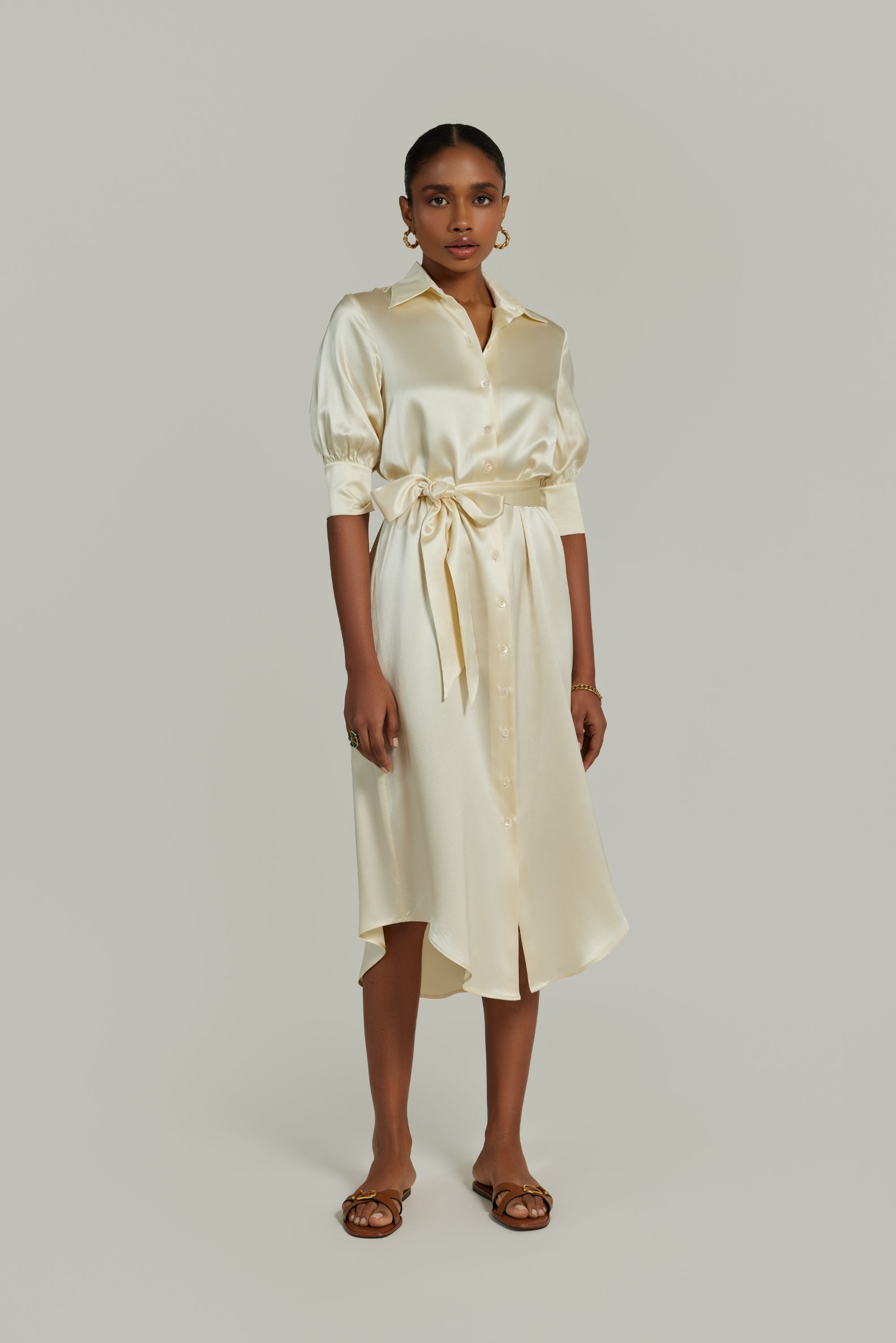 Cream Silk Shirt Dress