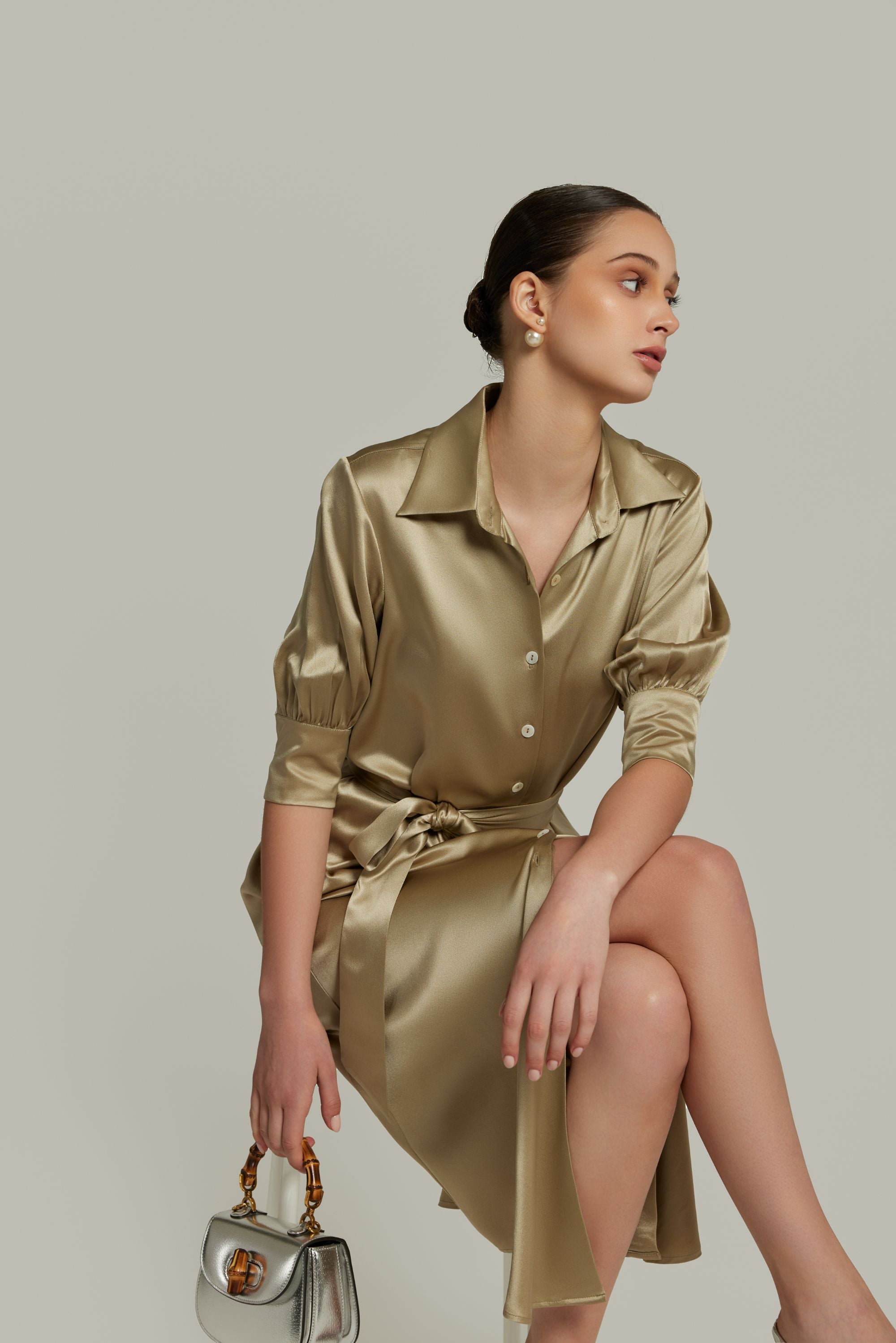 Olive Silk Shirt Dress