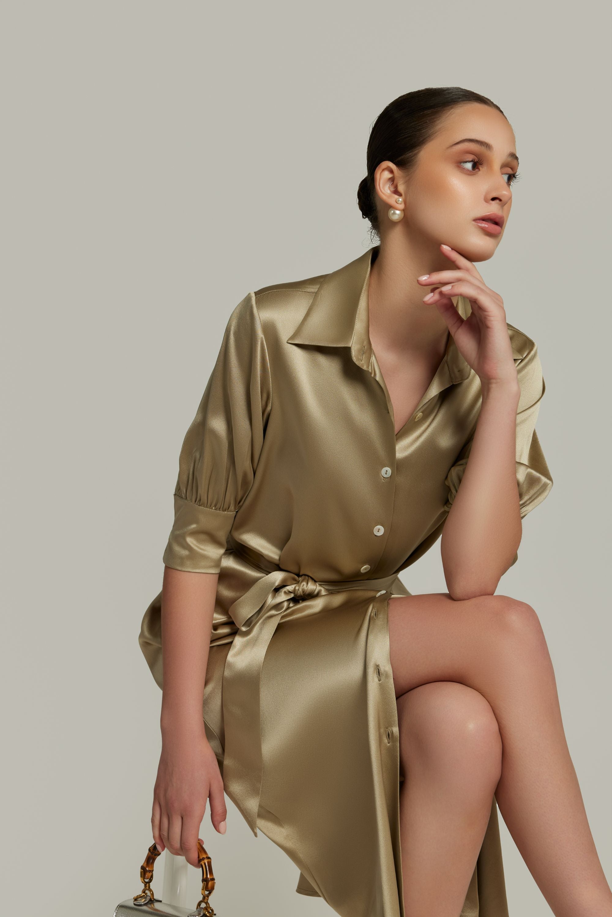 Olive Silk Shirt Dress