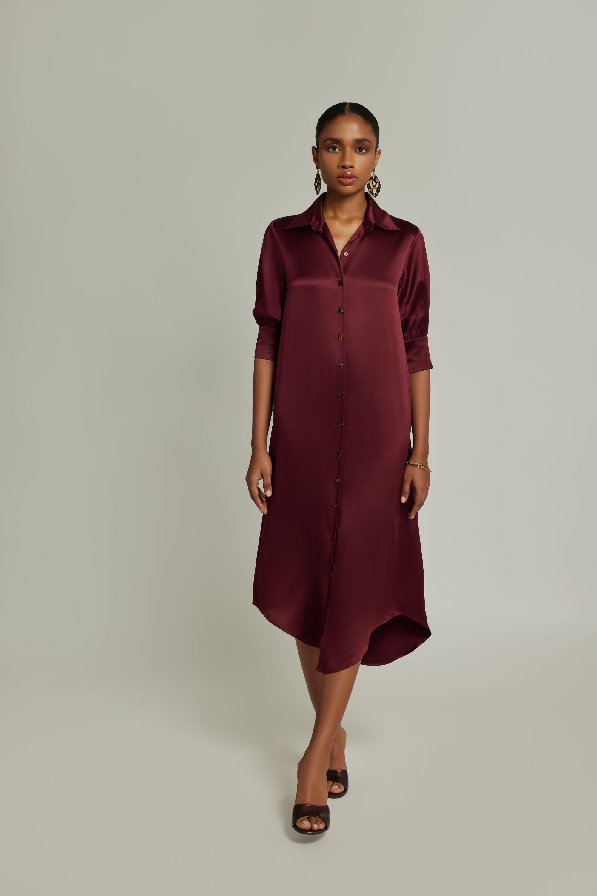 Burgundy Silk Shirt Dress