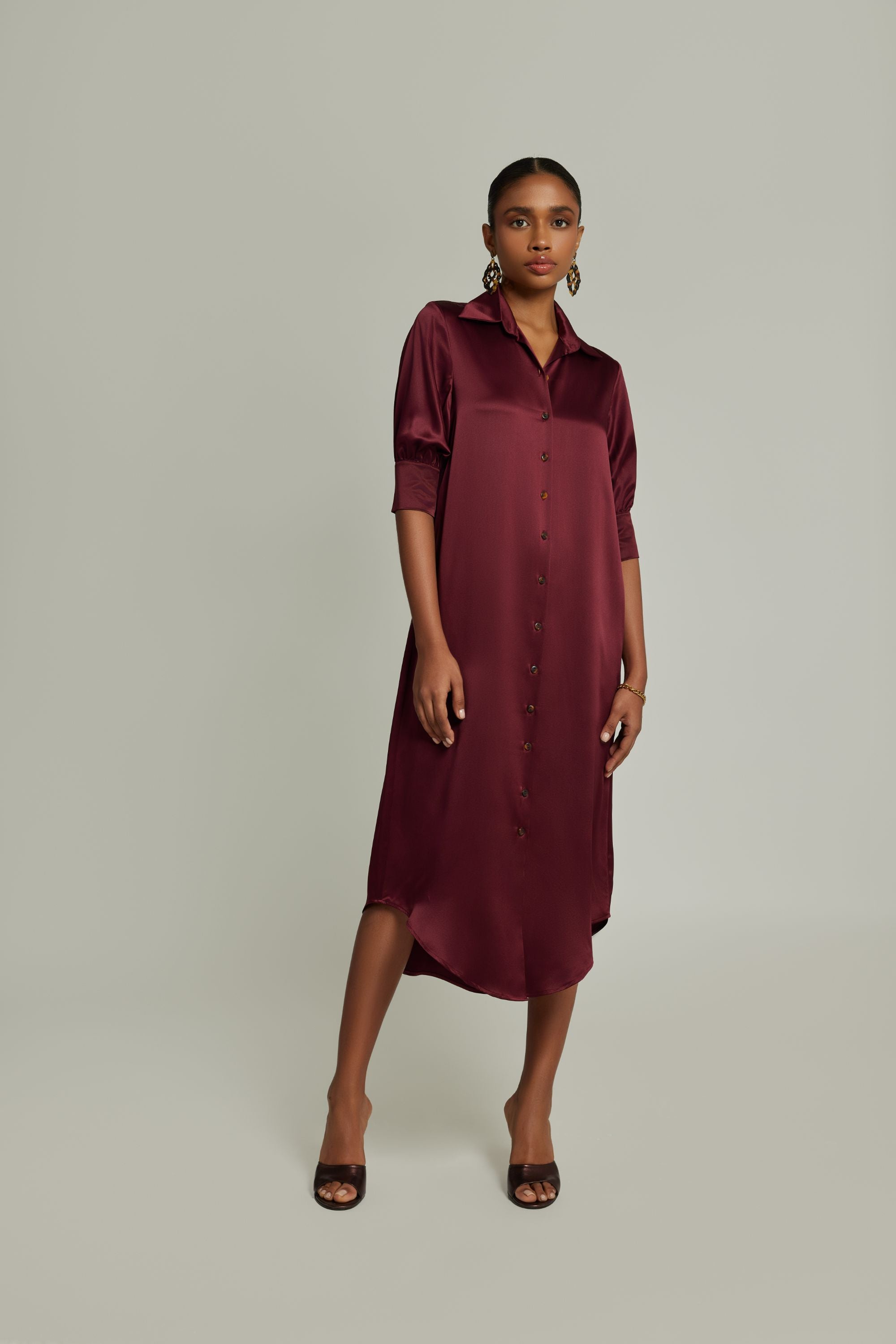 Burgundy Silk Shirt Dress