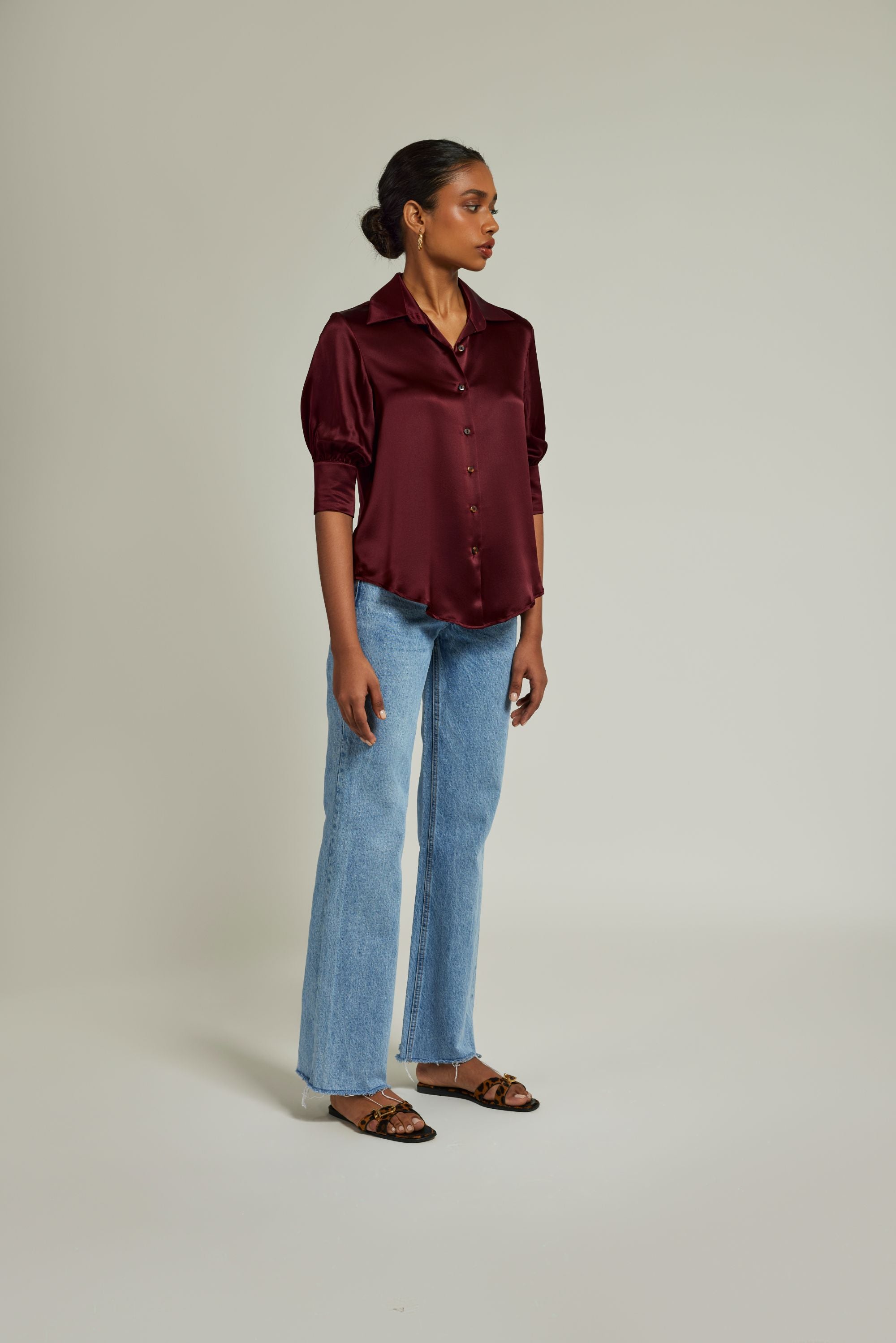 Burgundy Silk
Short-Sleeved Shirt