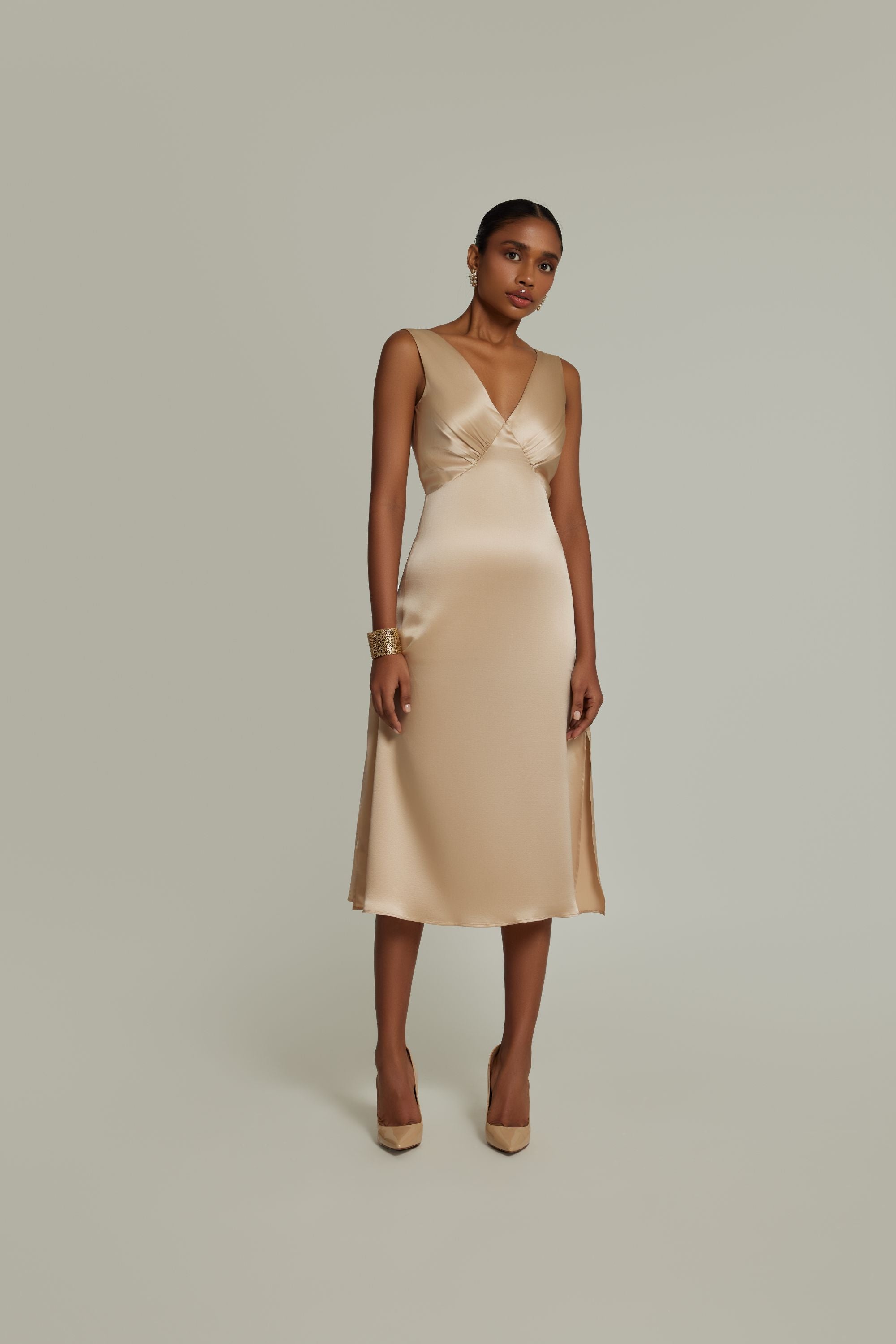 Champagne Silk Slip Dress