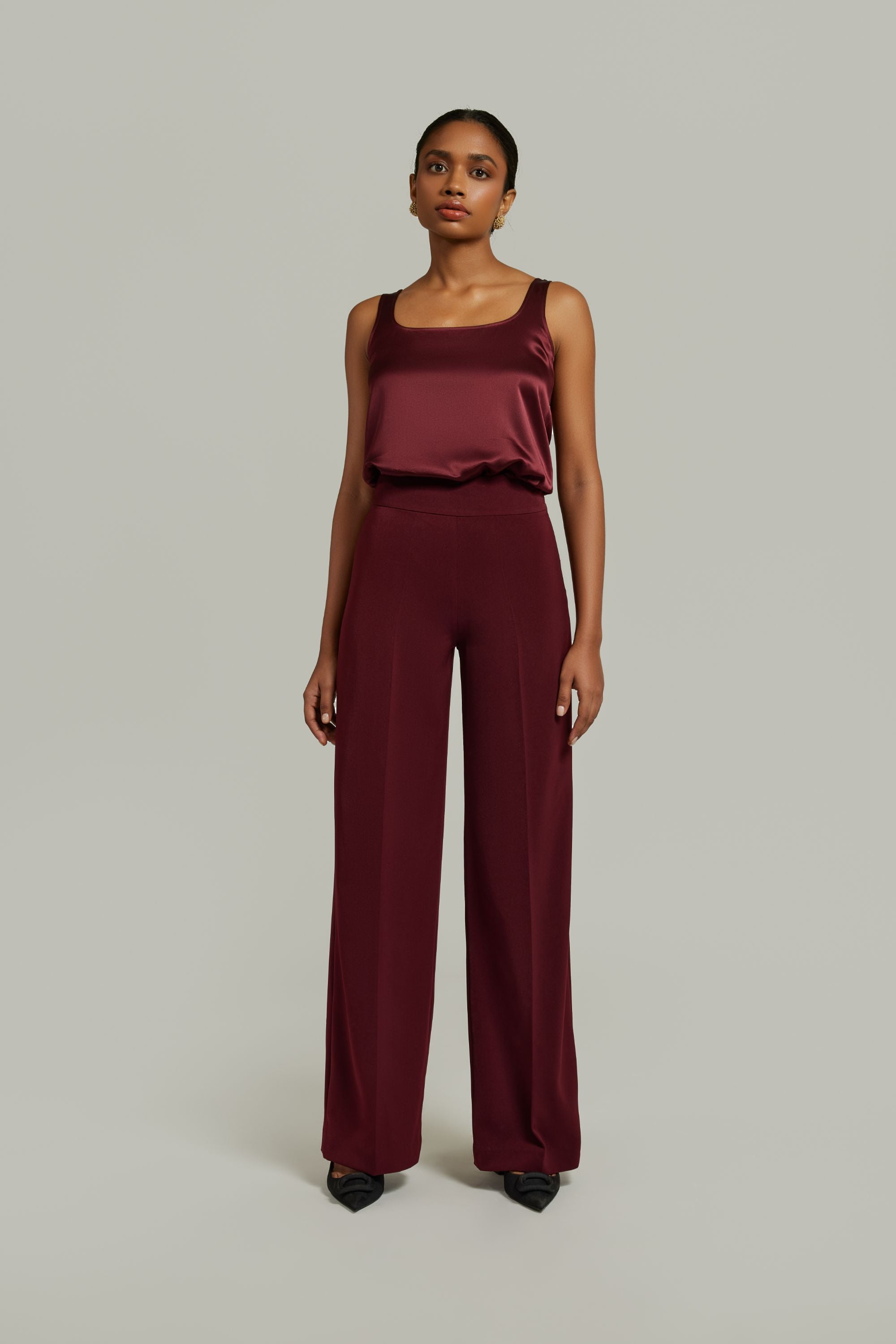 Burgundy Stretch Suiting
Wide-Leg Trousers