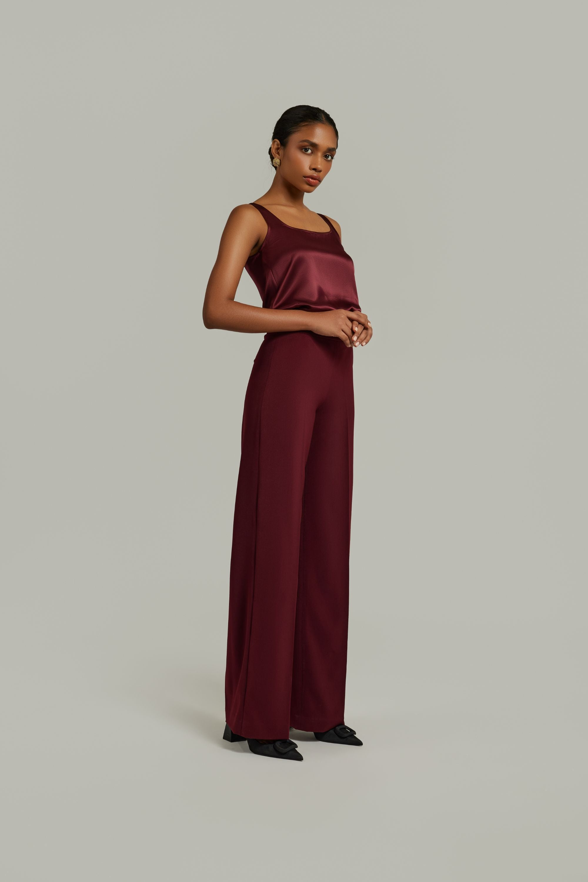 Burgundy Stretch Suiting
Wide-Leg Trousers