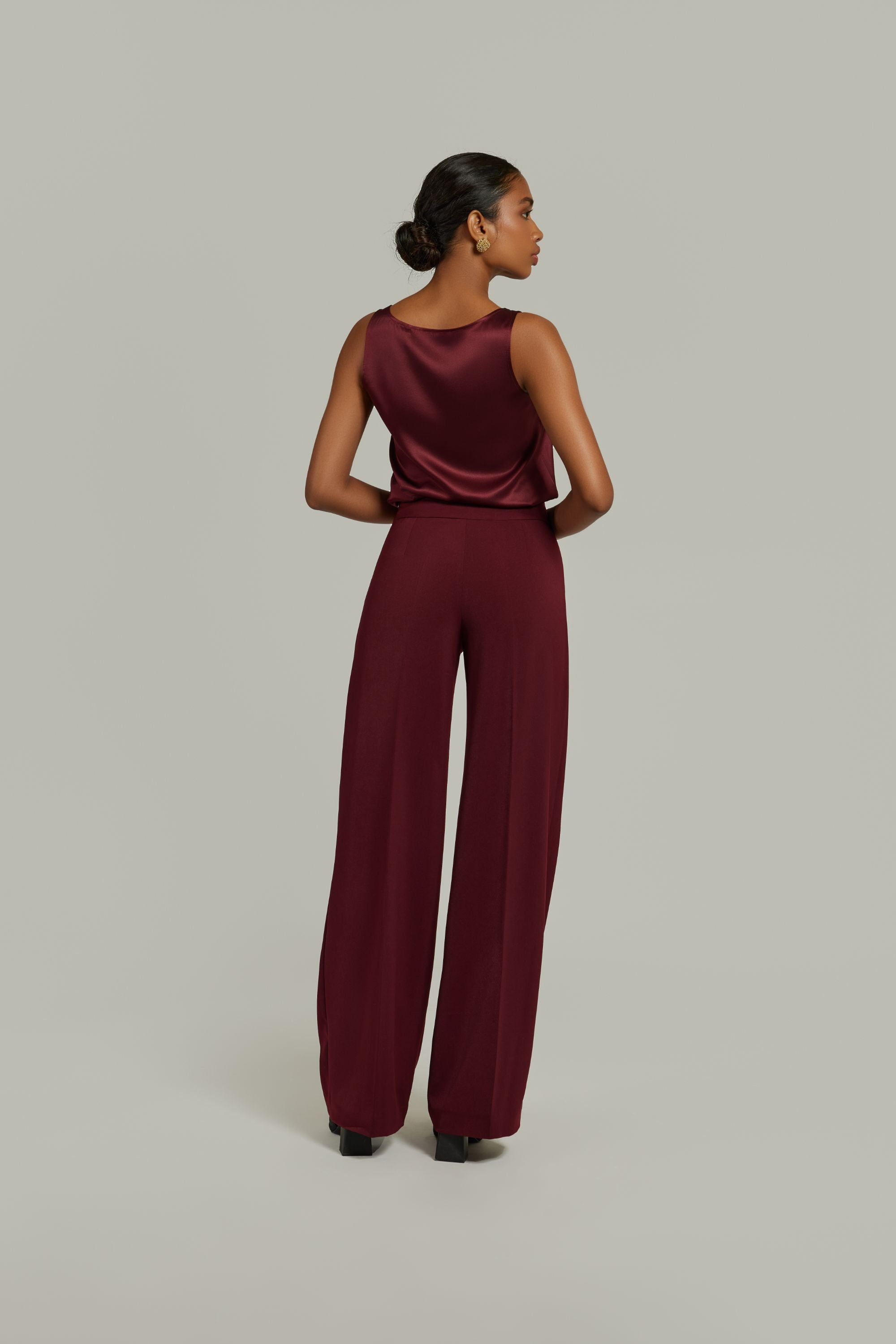 Burgundy Stretch Suiting
Wide-Leg Trousers