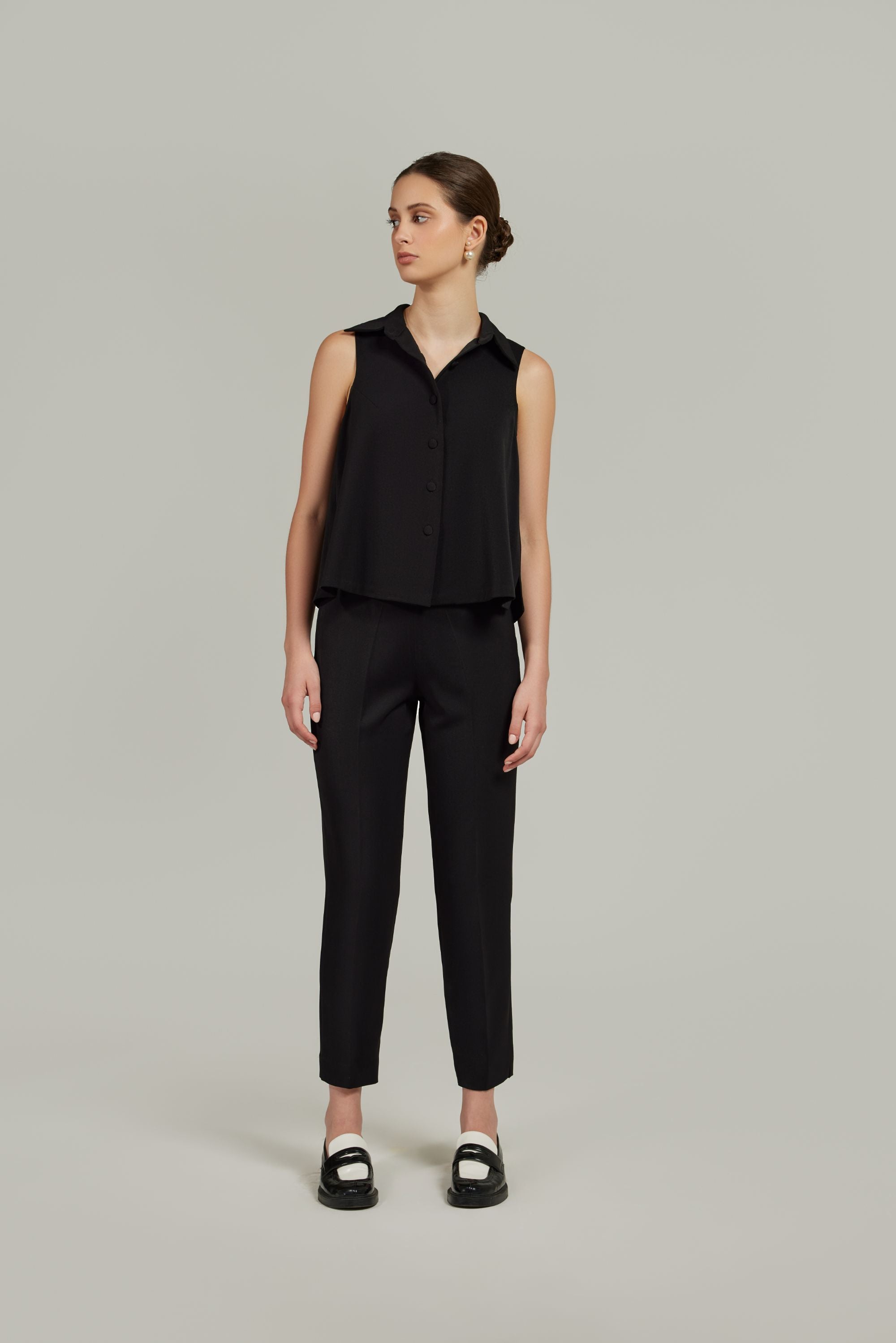 Black Stretch Suiting Sleeveless Top