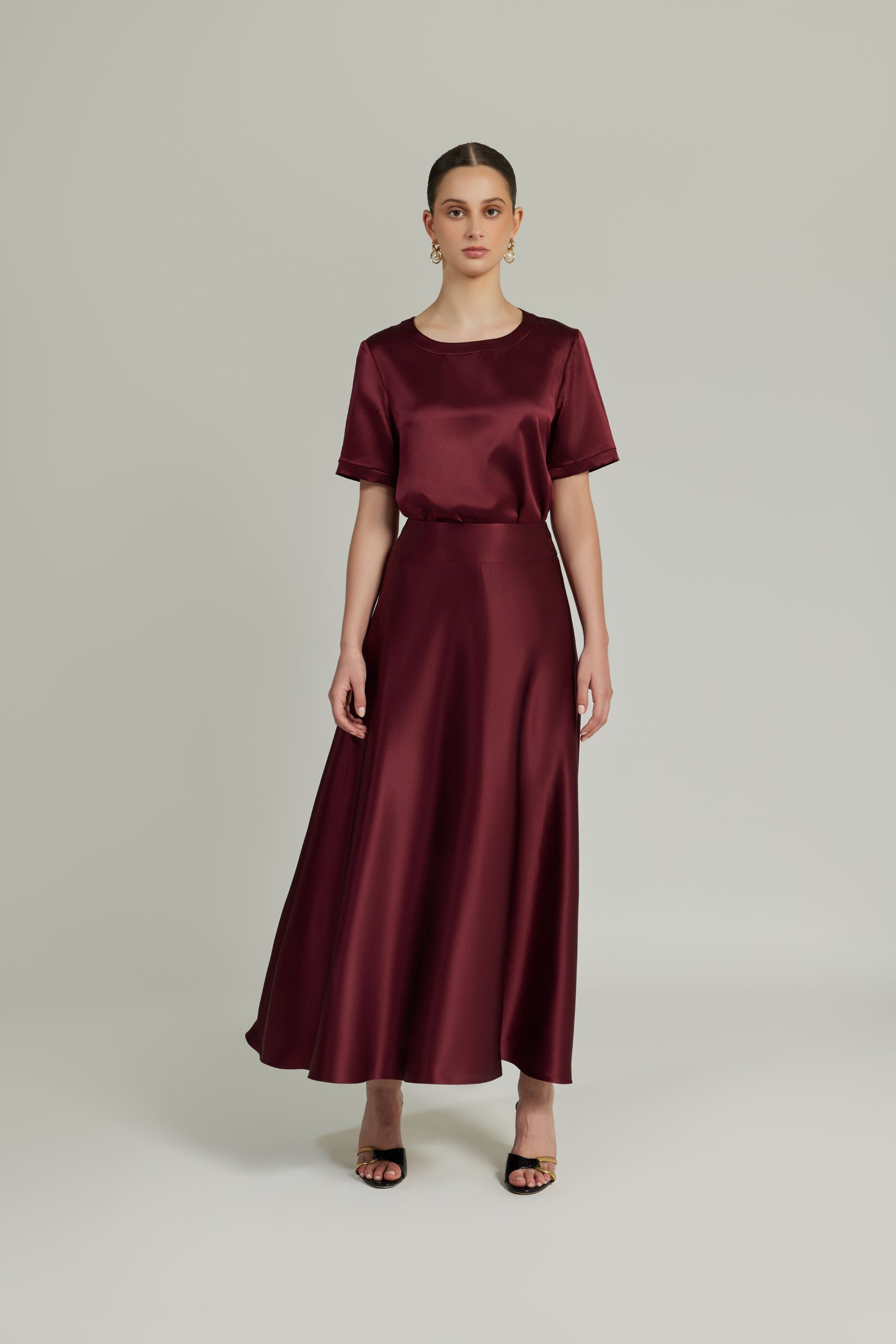 Burgundy Silk Long Skirt