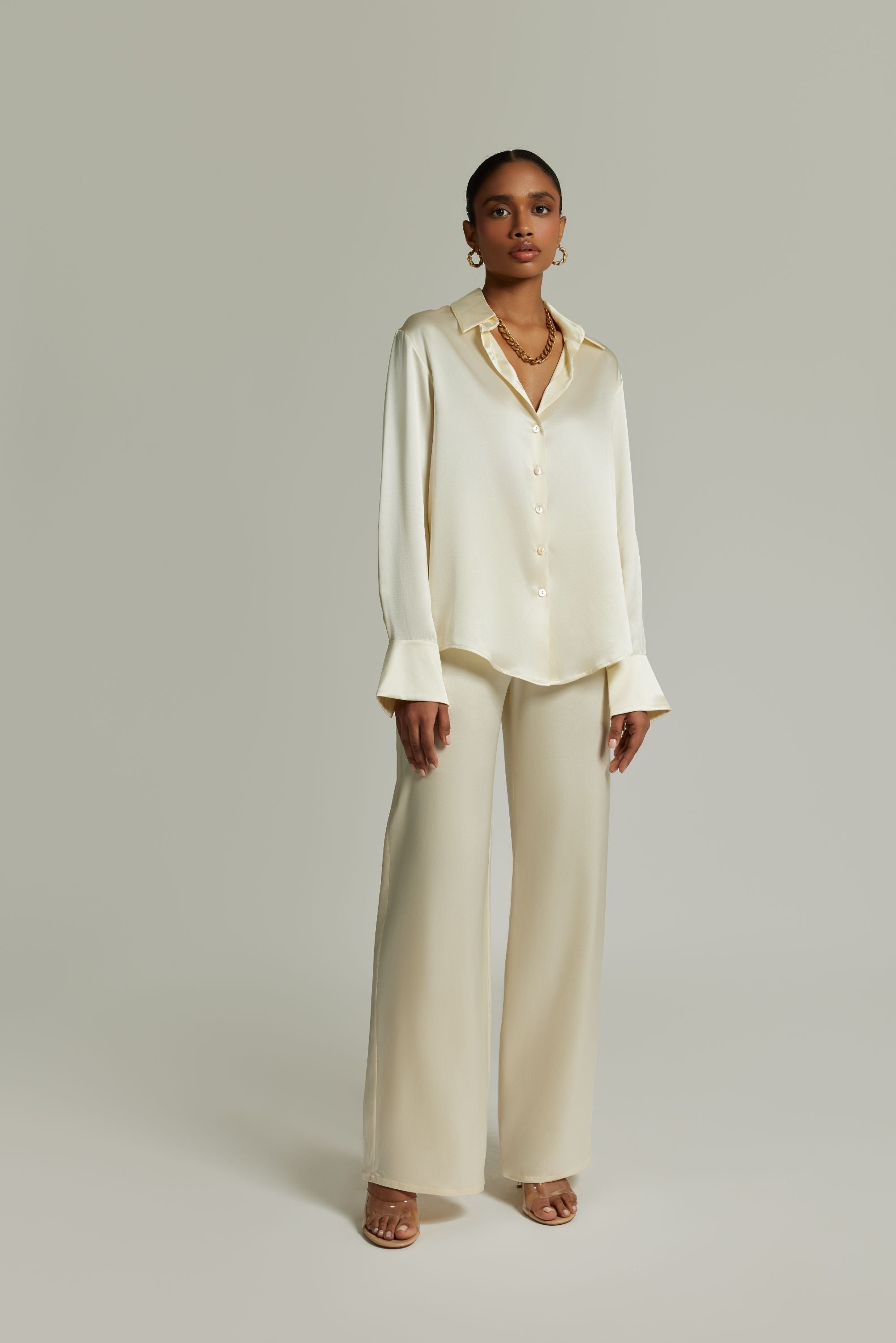 Cream Silk Oversized Shirt