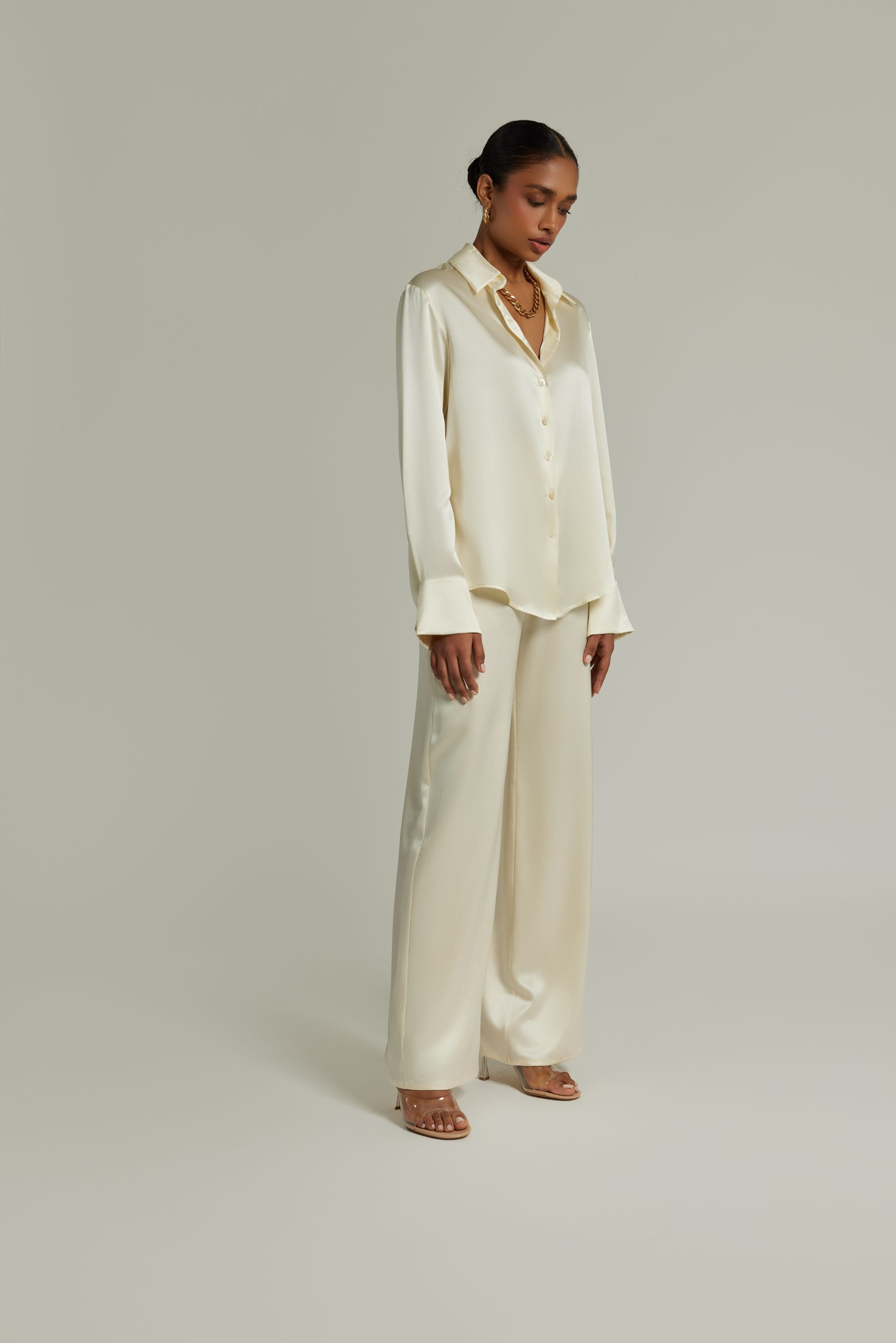 Cream Silk Oversized Shirt