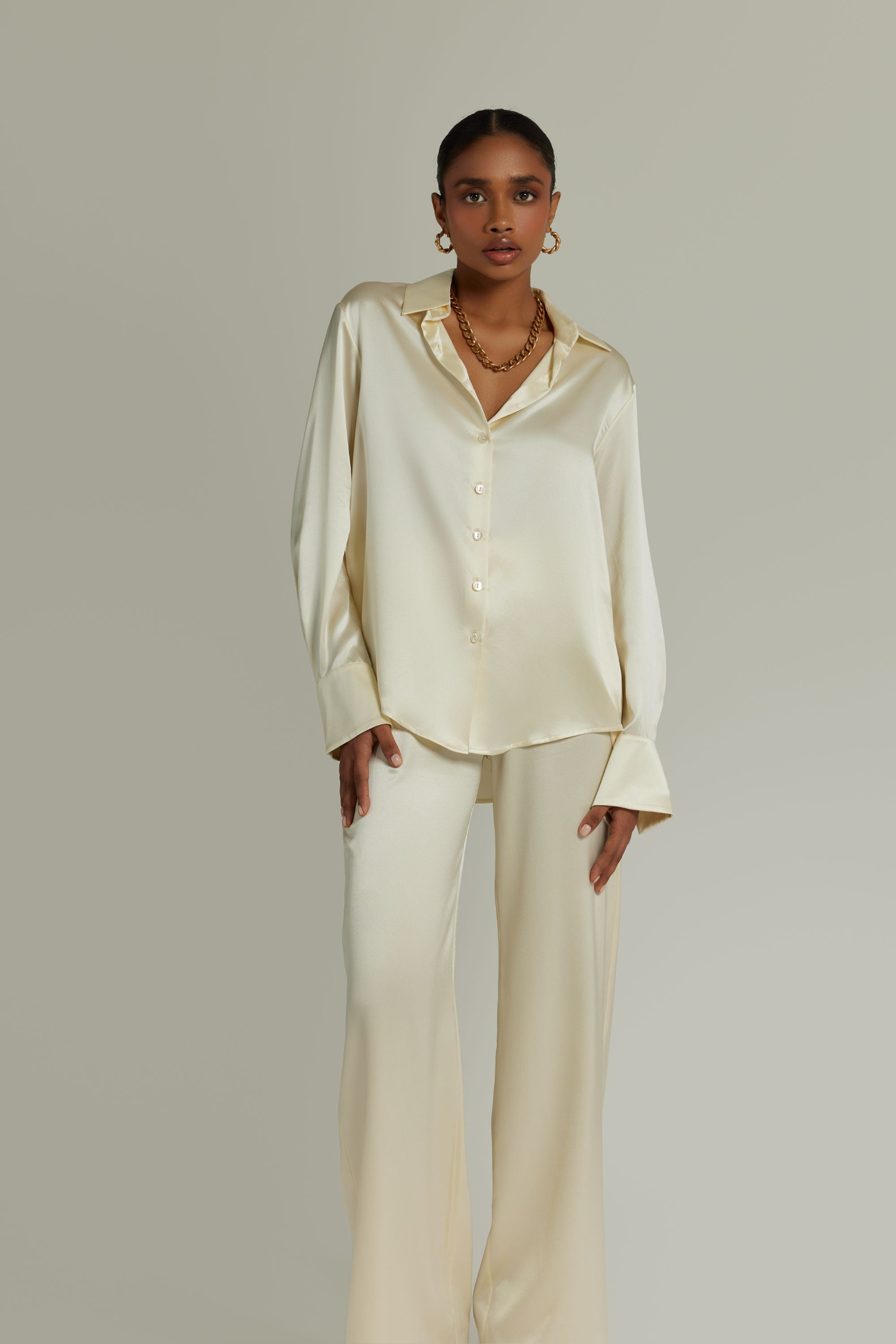 Cream Silk Oversized Shirt