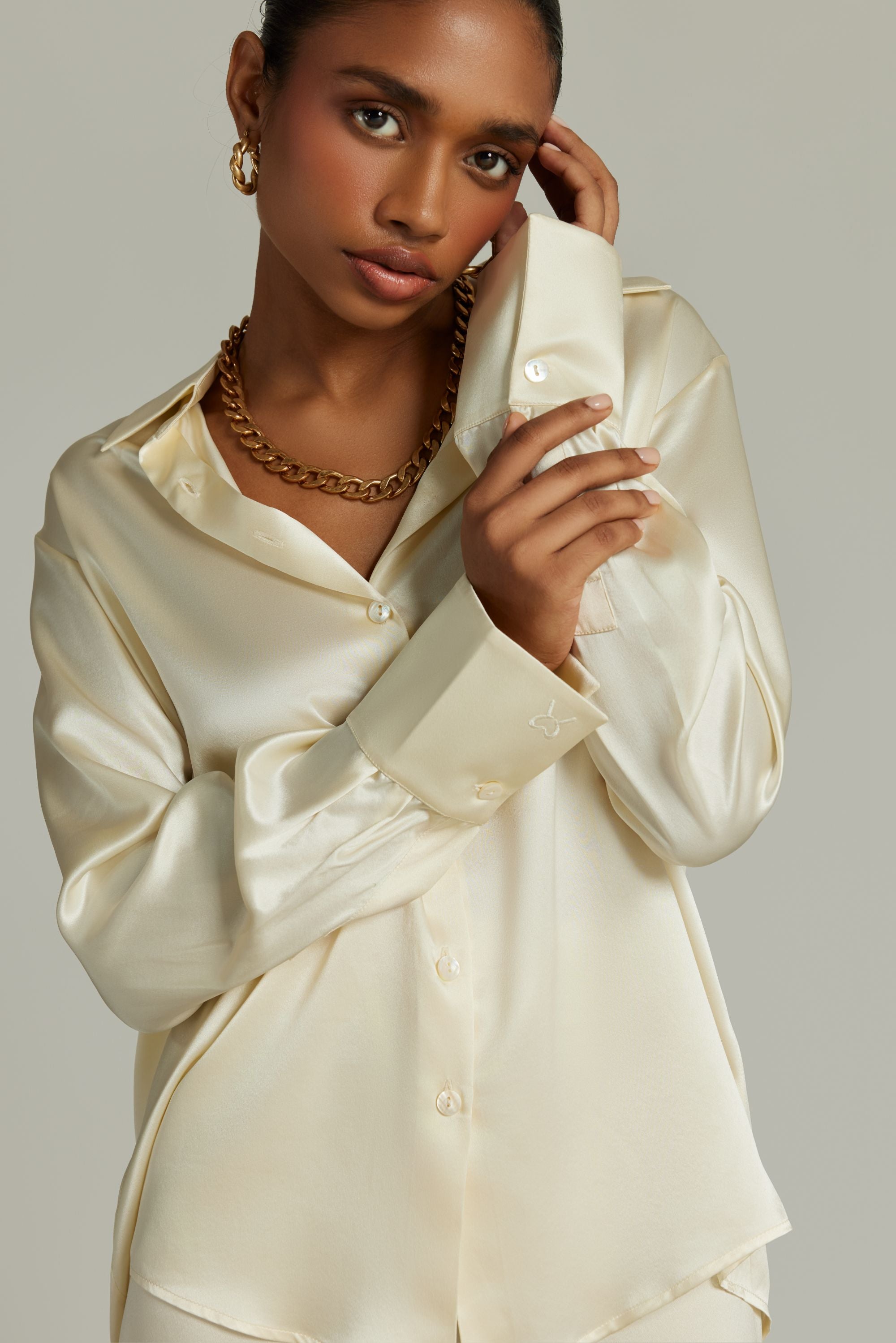 Cream Silk Oversized Shirt