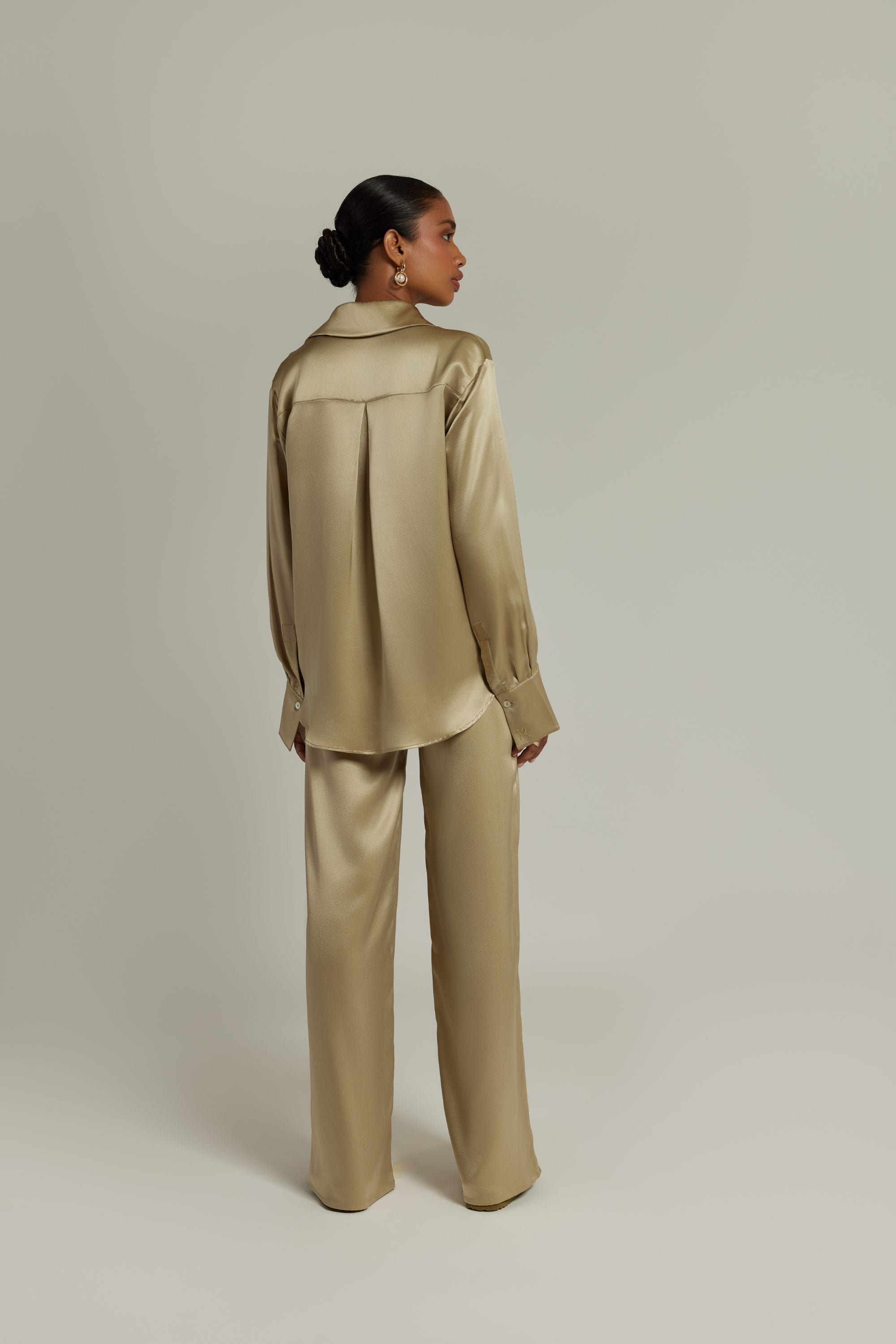 Olive Silk Oversized Shirt