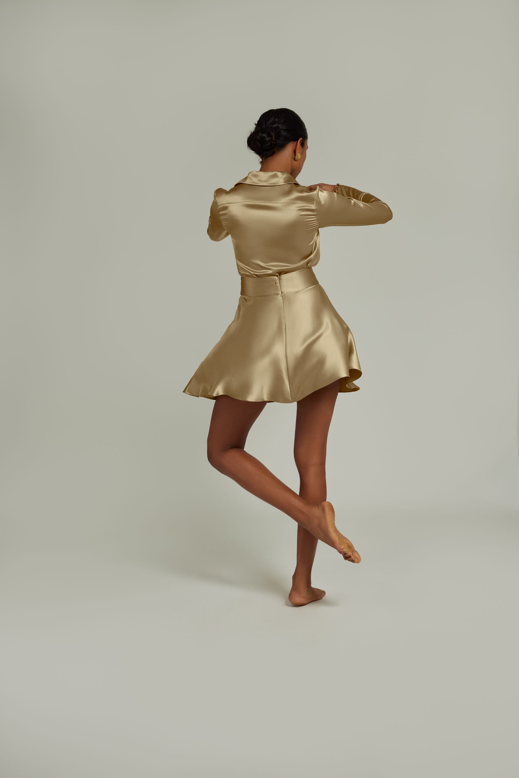 Olive Silk Skater Skirt