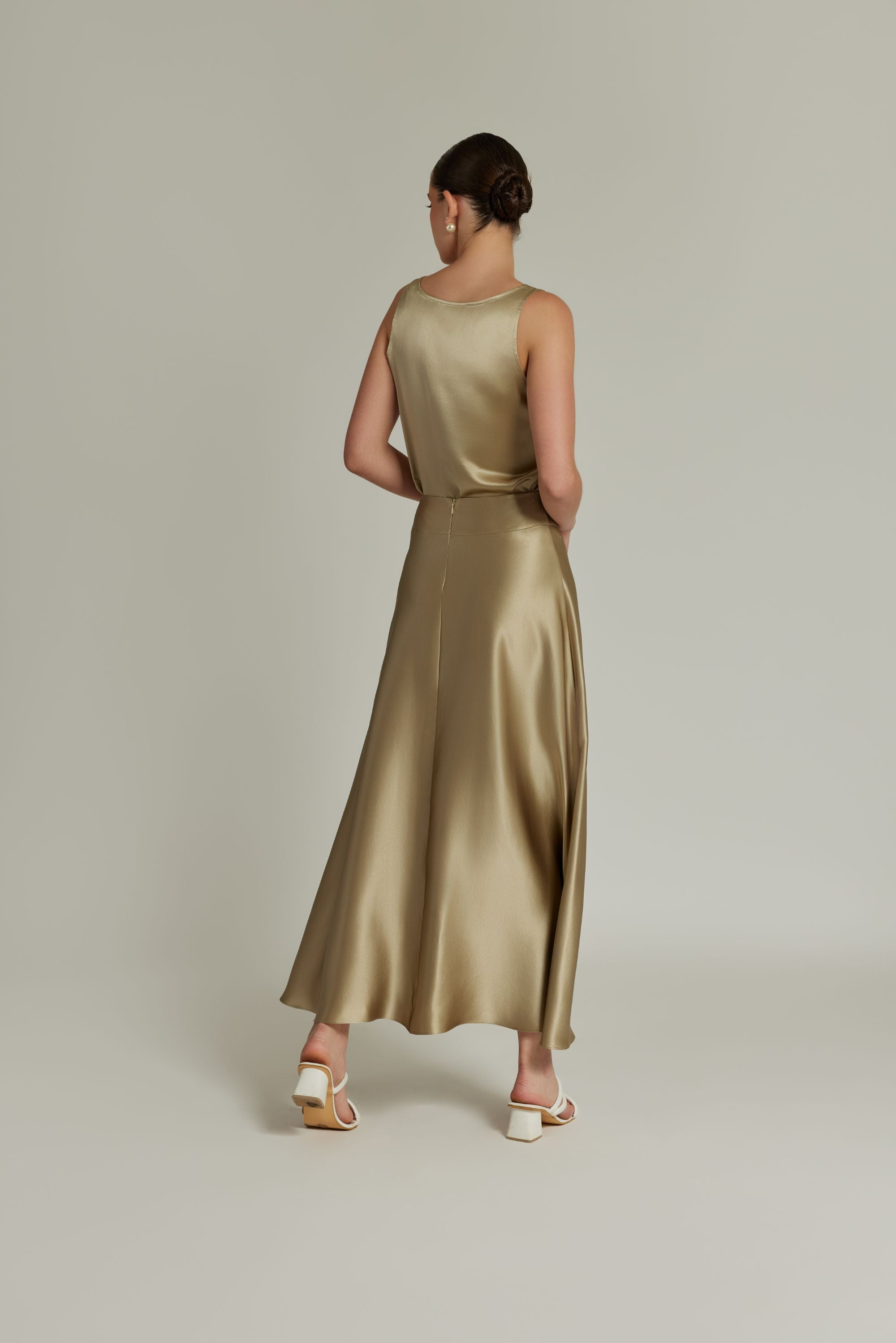 Olive Silk Long Skirt