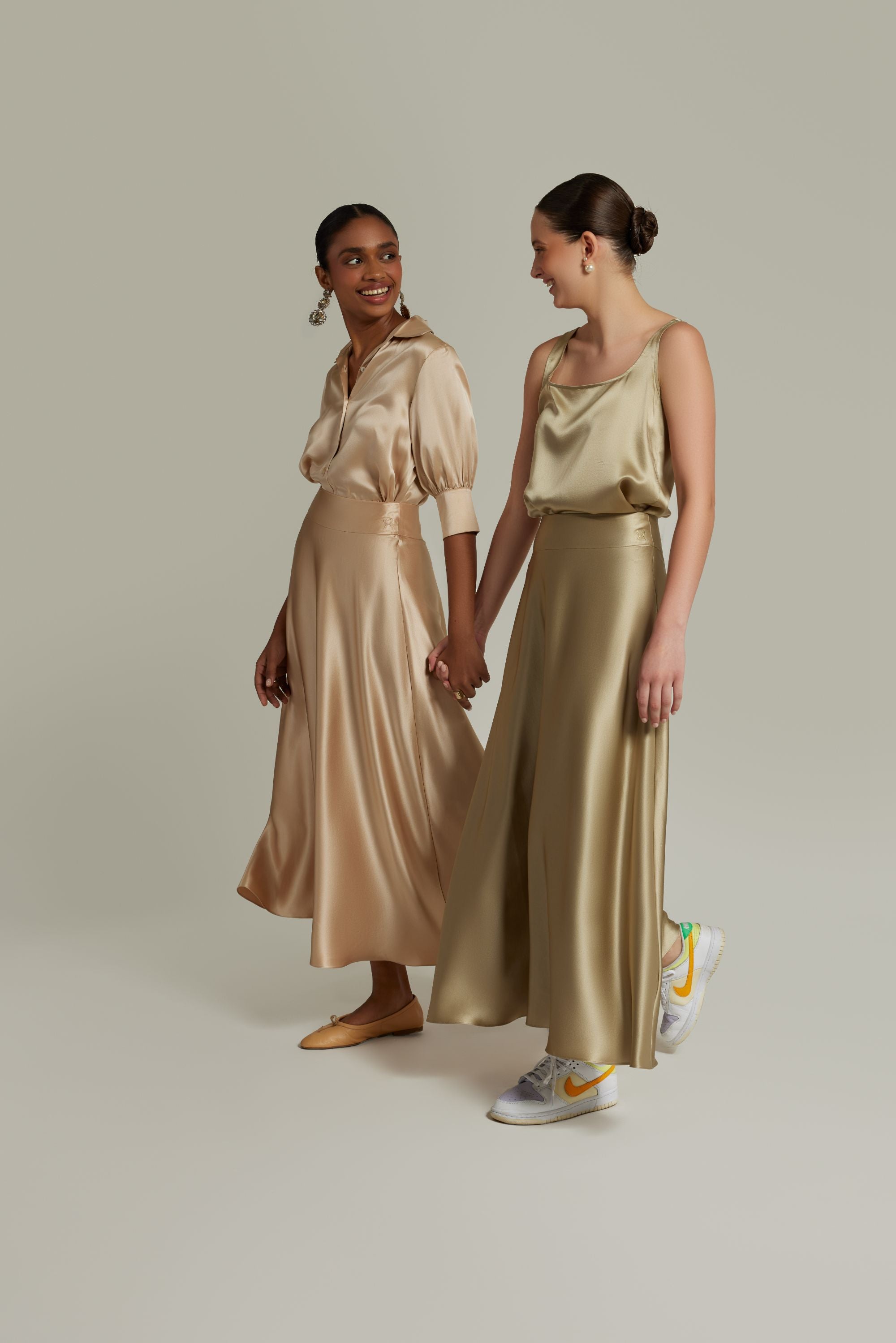 Olive Silk Long Skirt