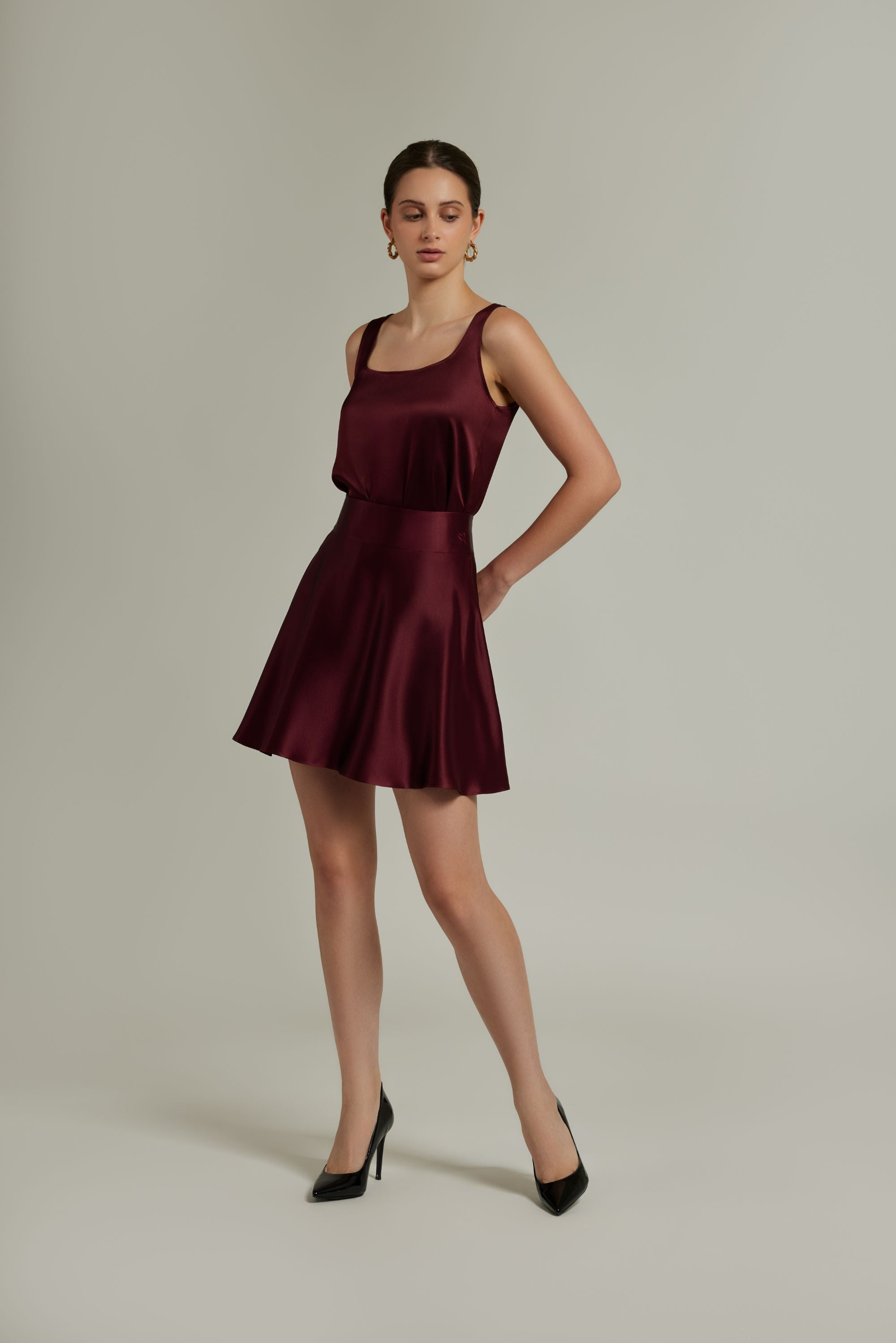 Burgundy Silk Skater Skirt