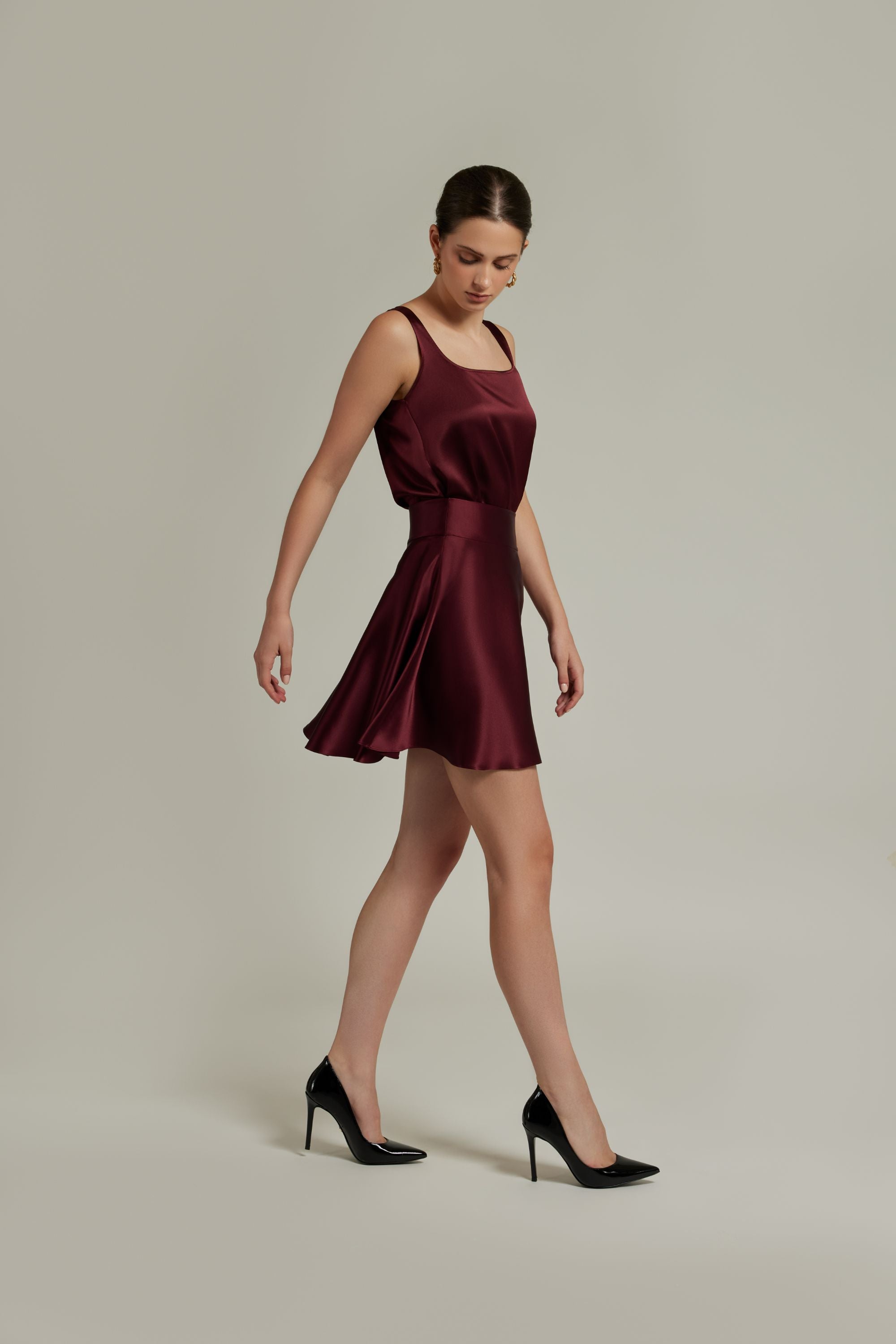 Burgundy Silk Skater Skirt