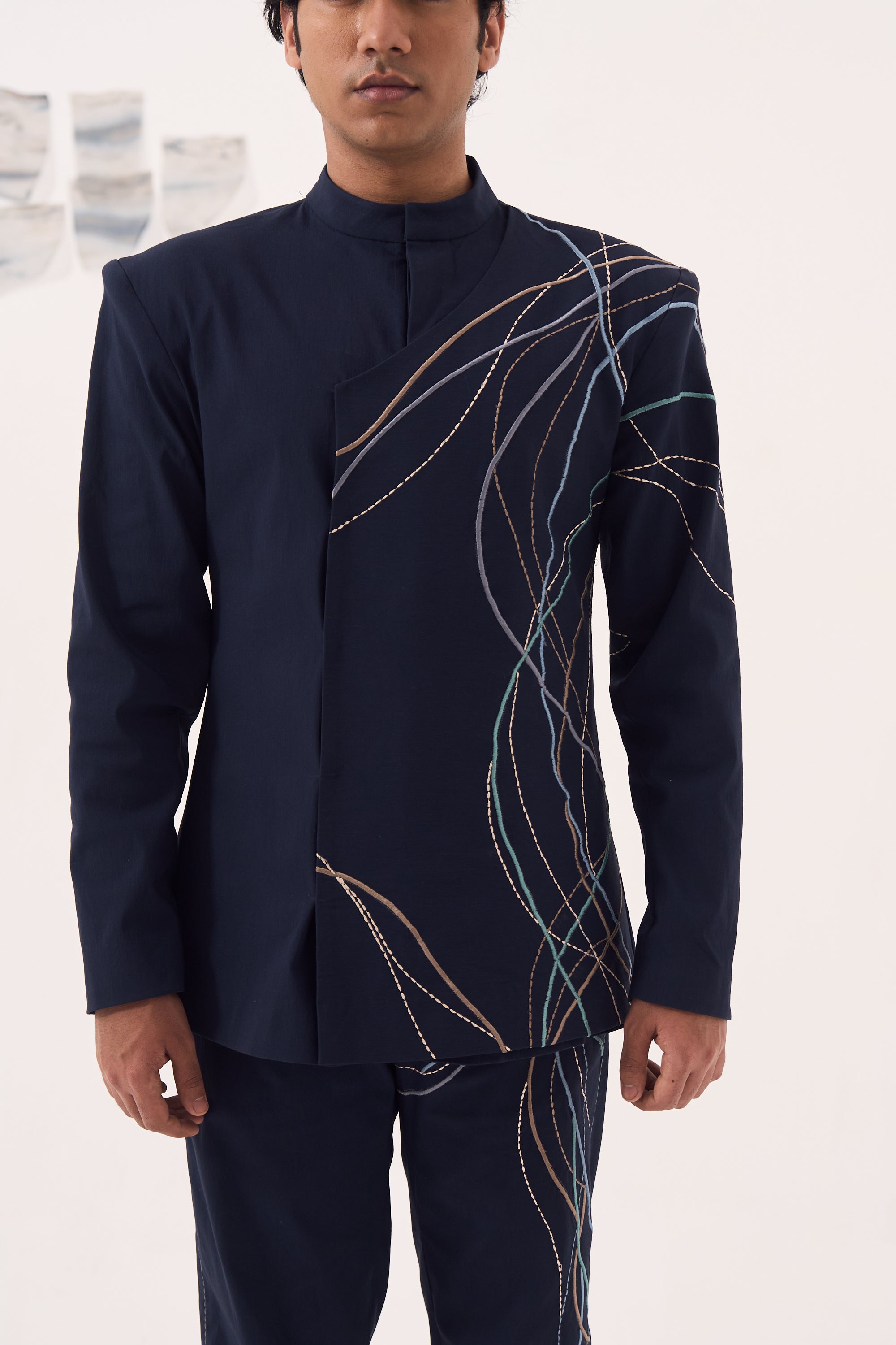 Navy Blue Bandgala Set